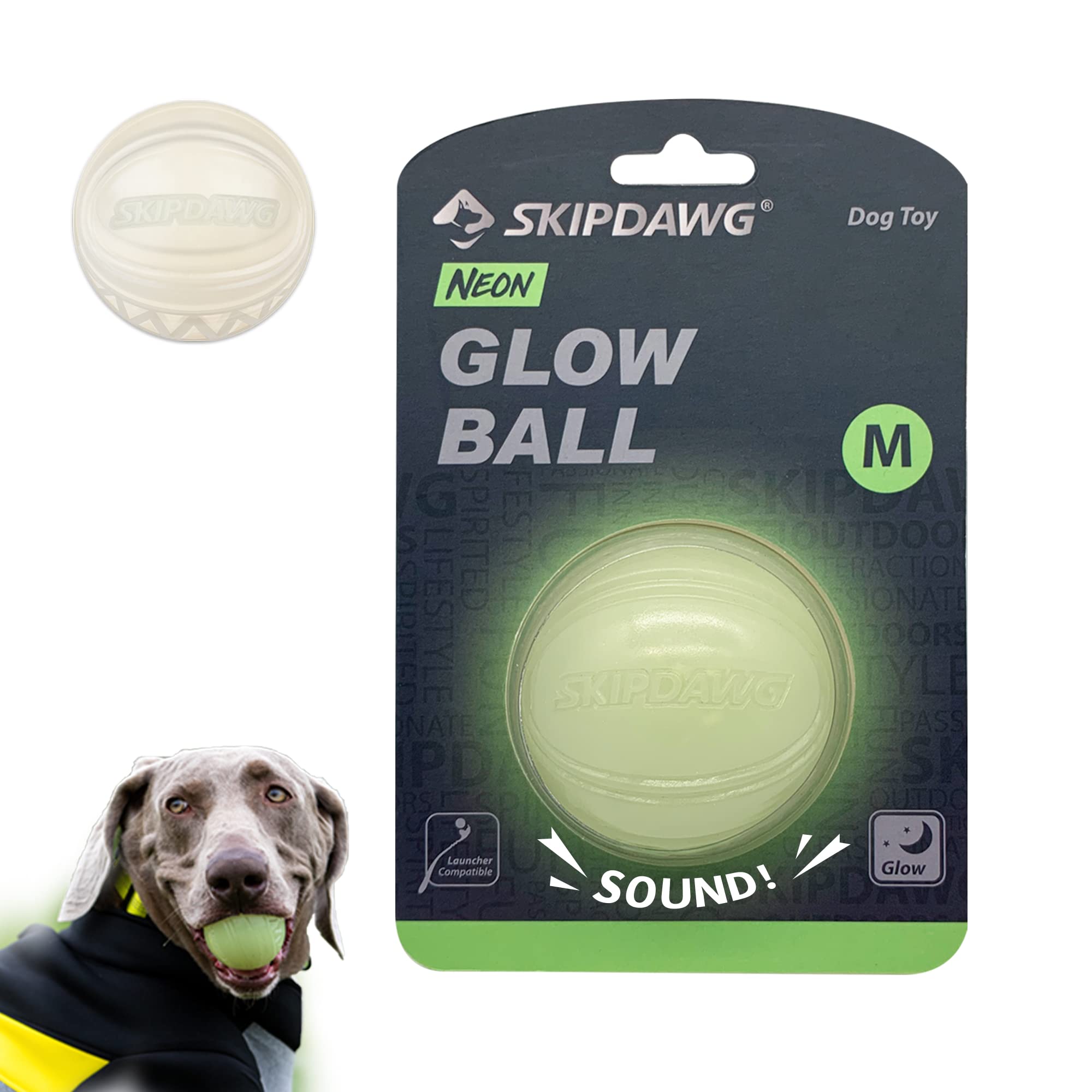 SKIPDAWG Interactive Squeaky Dog Ball - Glow in Dark Light Up Floating Toy, Durable TPR Bouncy Tennis Ball for Dogs (2.5 Inch, 1 Pack) - Perfect for Night Play, Pool Fun & Outdoor Fetch Games