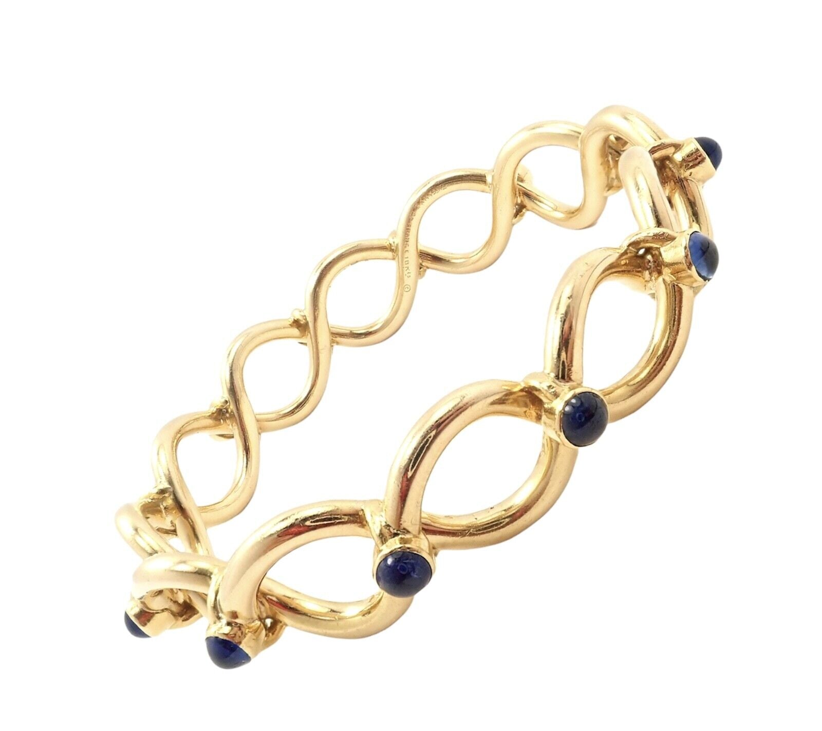 Authentic Tiffany & Co 18k Yellow Gold France Sapphire Bangle Bracelet - Luxury Jewelry for Women, Perfect Gift for Anniversary, Birthday & Special Occasions