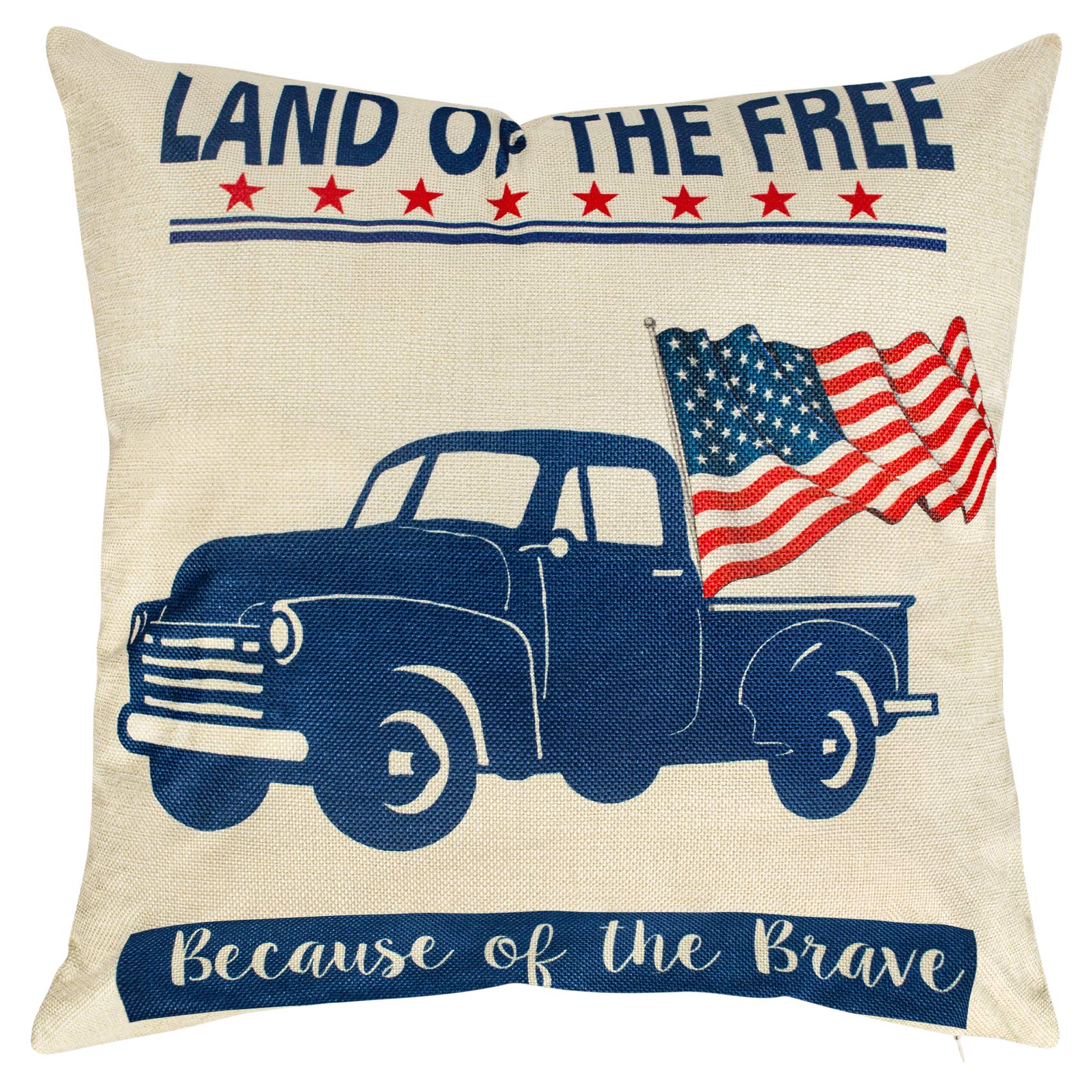 Ouddy 18x18 Farmhouse Throw Pillow Covers - American Flag Truck Square Cushion Cases for Sofa & Couch - Perfect for Living Room Decor, Bedroom Accents, and Seasonal Home Styling