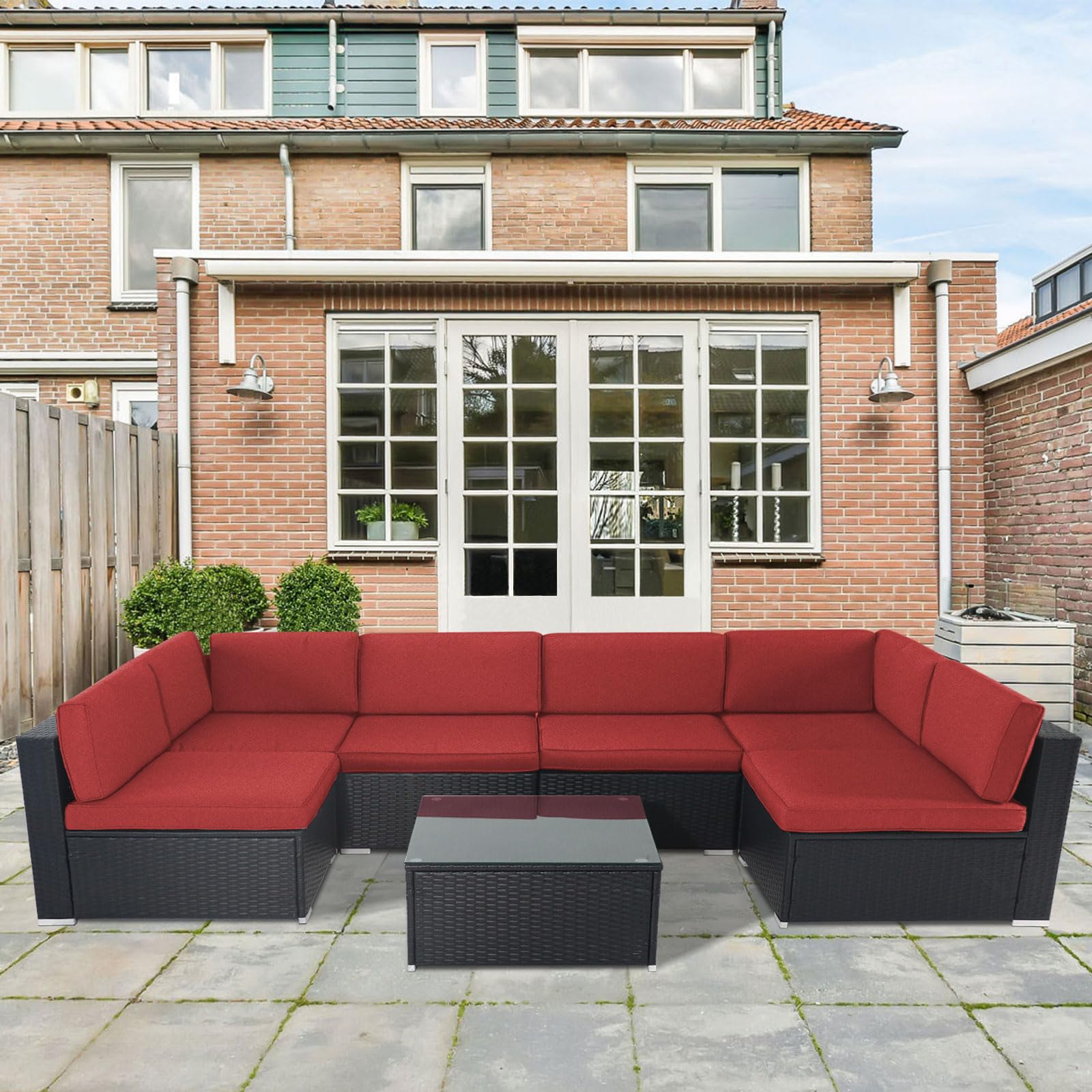 Betterland 14-Piece Water Resistant Outdoor Cushion Covers Set - Durable Patio Sofa & Couch Replacement Slipcovers (Red) - Perfect for Backyard, Deck, Poolside & Garden Furniture Protection