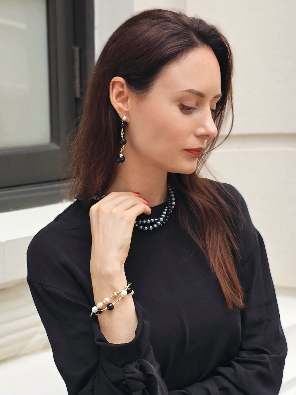 Black Obsidian Dangle Earrings for Women - Natural Stone Jewelry NE006 - Perfect for Everyday Wear, Office & Special Occasions