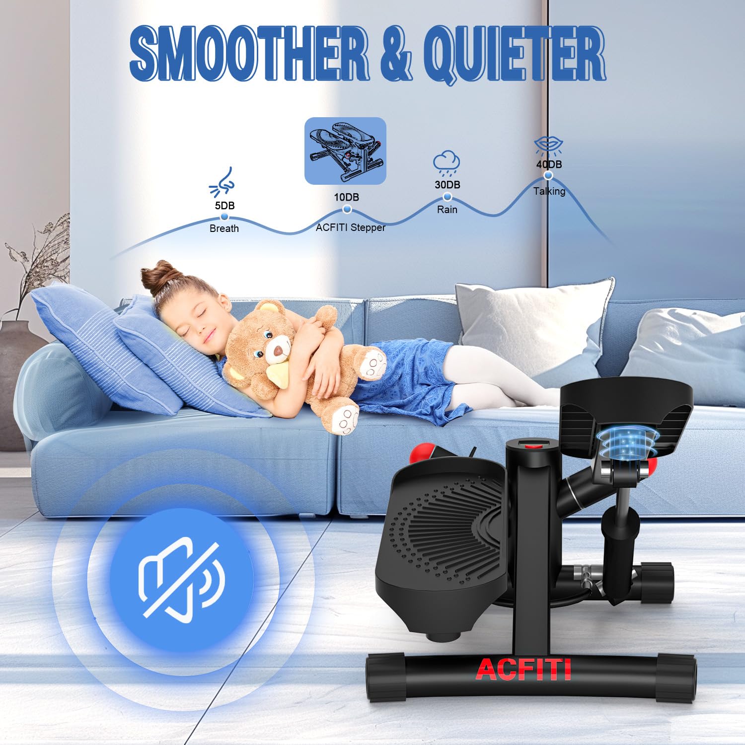 Upgraded Air-Powered Mini Stepper with Resistance Bands - 350lbs Capacity Portable Stair Stepper for Home Workout, Full Body Exercise Equipment for Cardio, Leg & Arm Toning | Perfect for Small Spaces, Office & Apartment Fitness