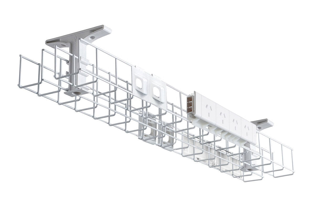 DPG Cable Management Basket - Back to Back Metal Tray with 2 x 4 Power & 4 Data Ports (15.5