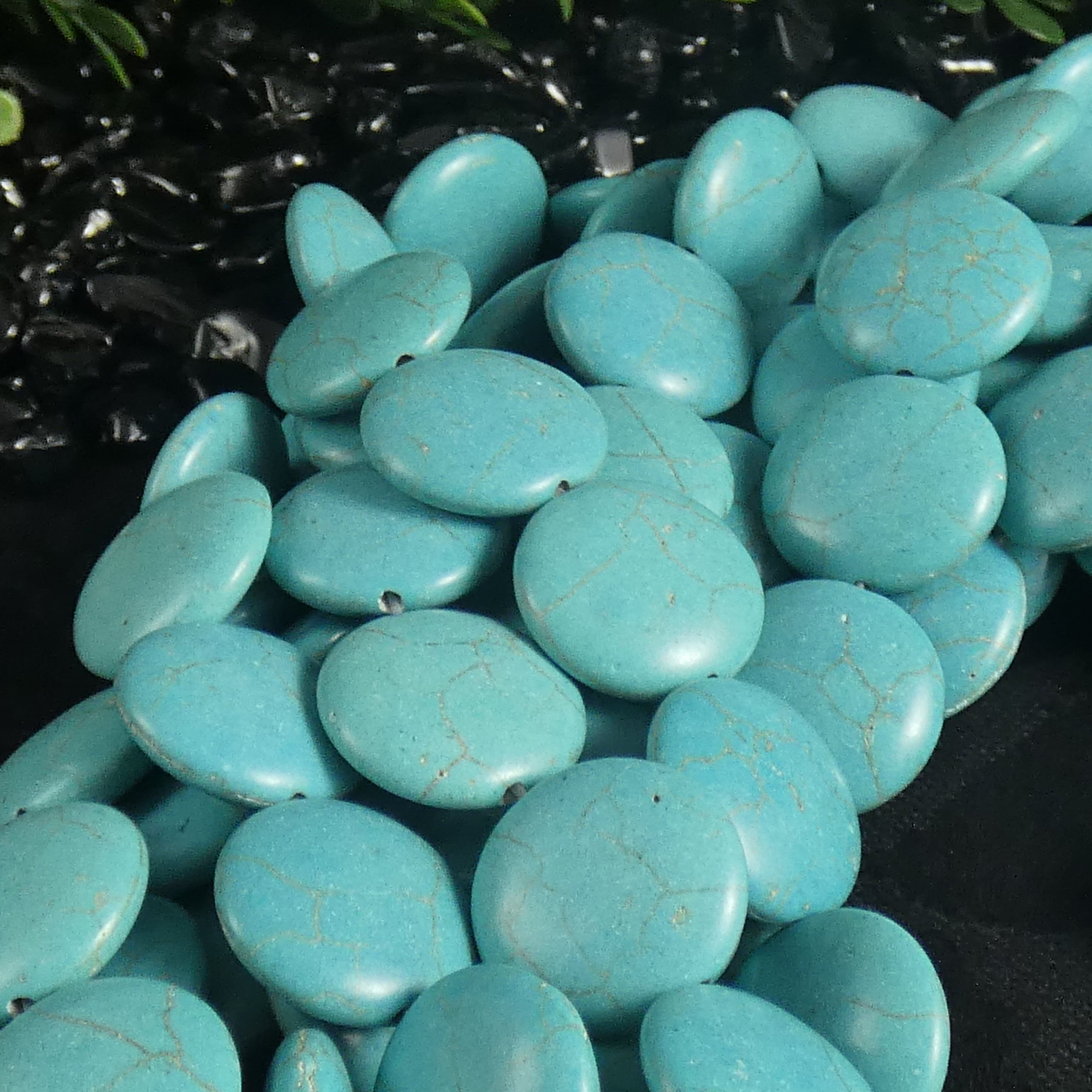Blue Magnesite Flat Round Bead Strands (20mm) - Natural Stone Beads for Jewelry Making, DIY Bracelets & Necklaces - Perfect for Boho, Yoga & Meditation Accessories