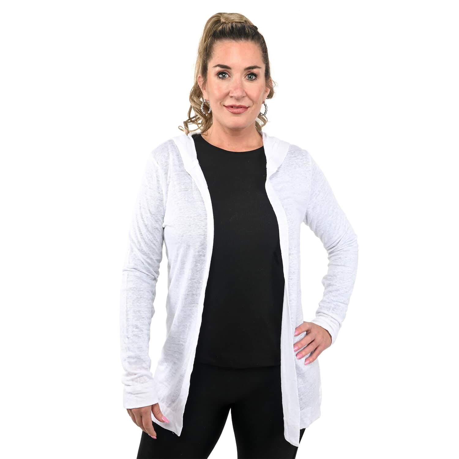 Jovie Women's Breathable Multi-Color Linen Hooded Cardigan - Soft Round Neck Lightweight Sweater for Birthday Gifts, Casual Wear & Spring Layering