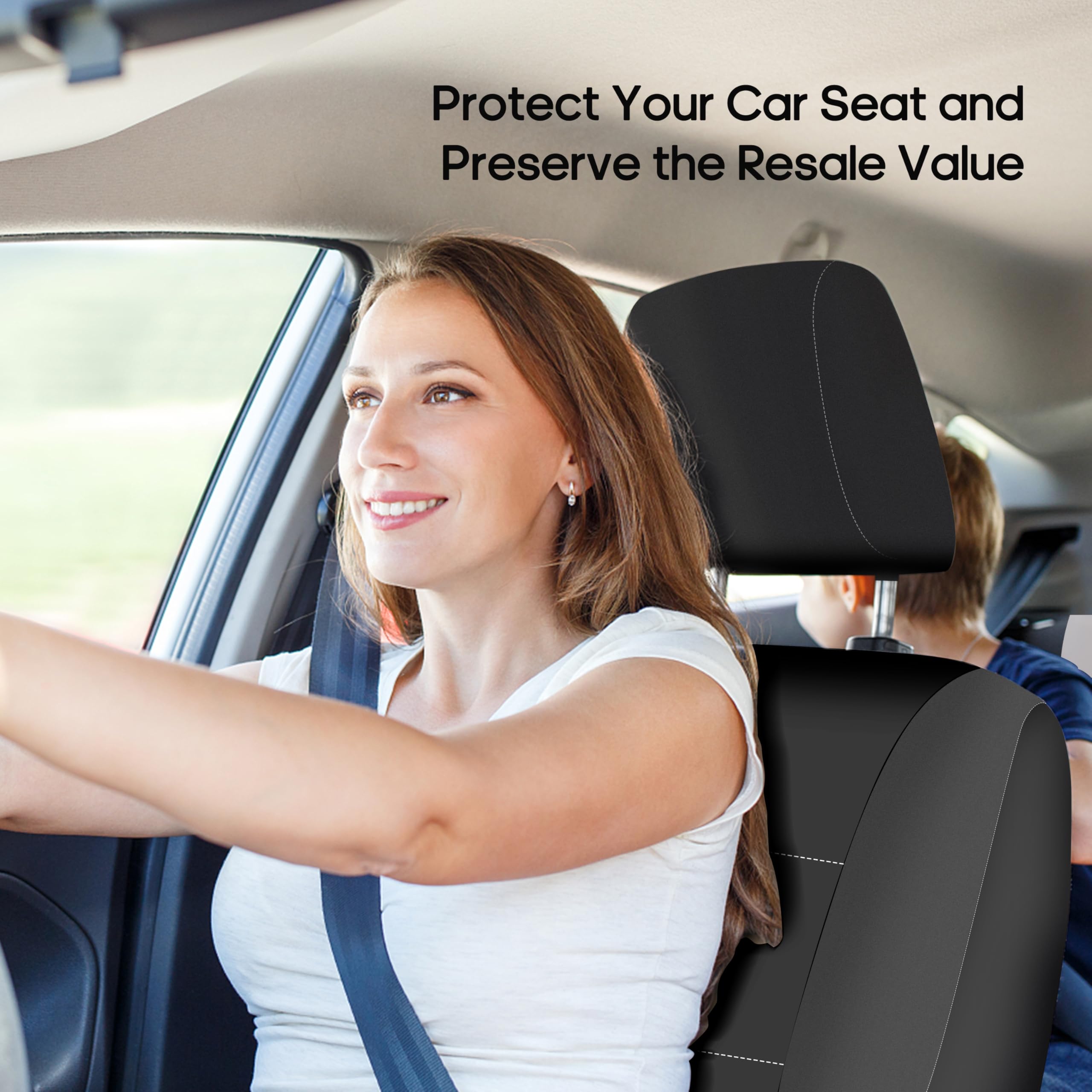 FH Group Neoprene Waterproof 7-Seater Car Seat Covers - 3-Row Full Set for SUVs, Trucks & Vans | Airbag Compatible & Split Design | Perfect for Family Road Trips & Outdoor Adventures (Solid Black)