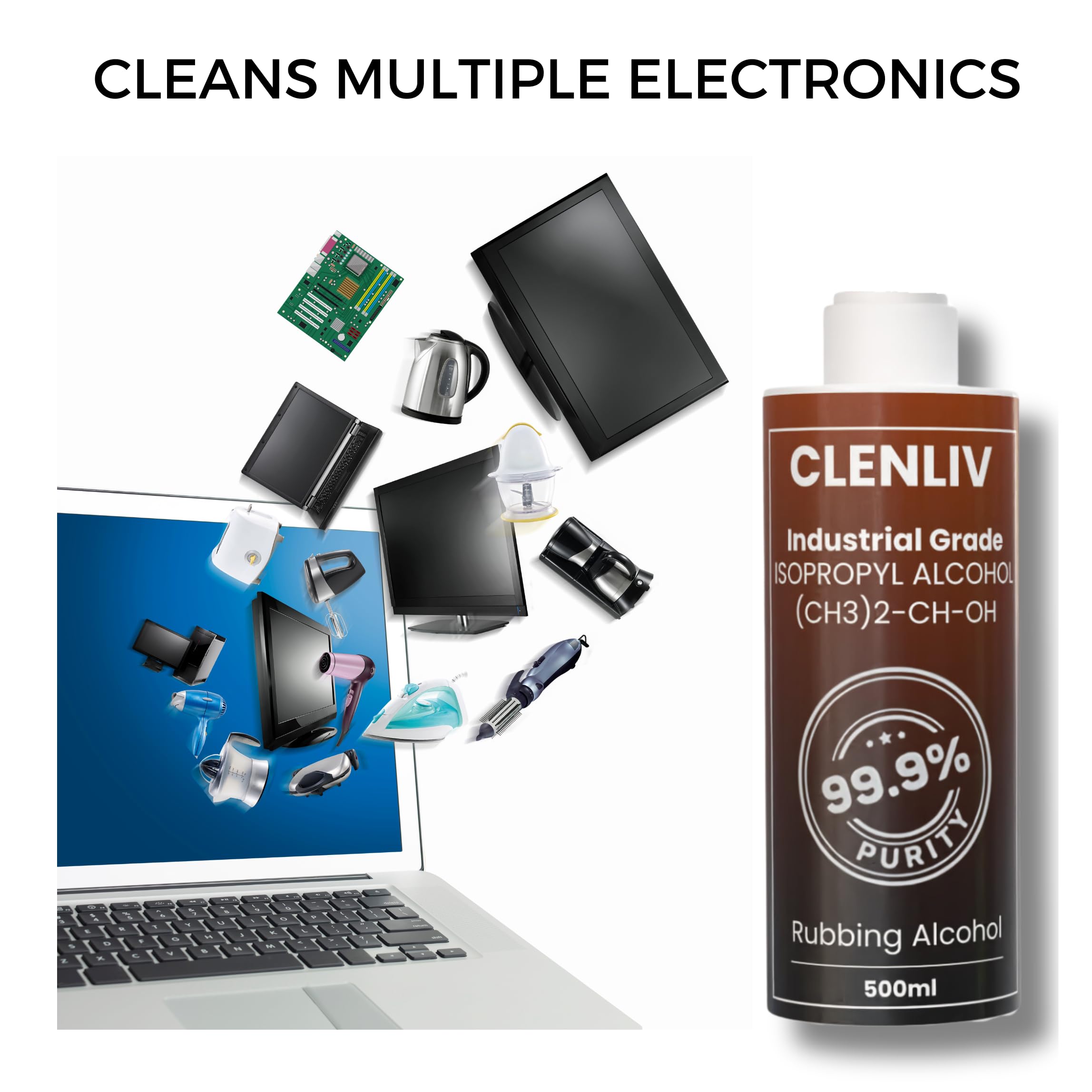 99.9% Pure Isopropyl Alcohol (IPA) for Electronics Cleaning, Medical Disinfection & Surface Sanitizing - CAS 67-63-0 - Ideal for Home, Hospital, Glass, Tile & Metal Cleaning | Stain & Dust Remover Solution
