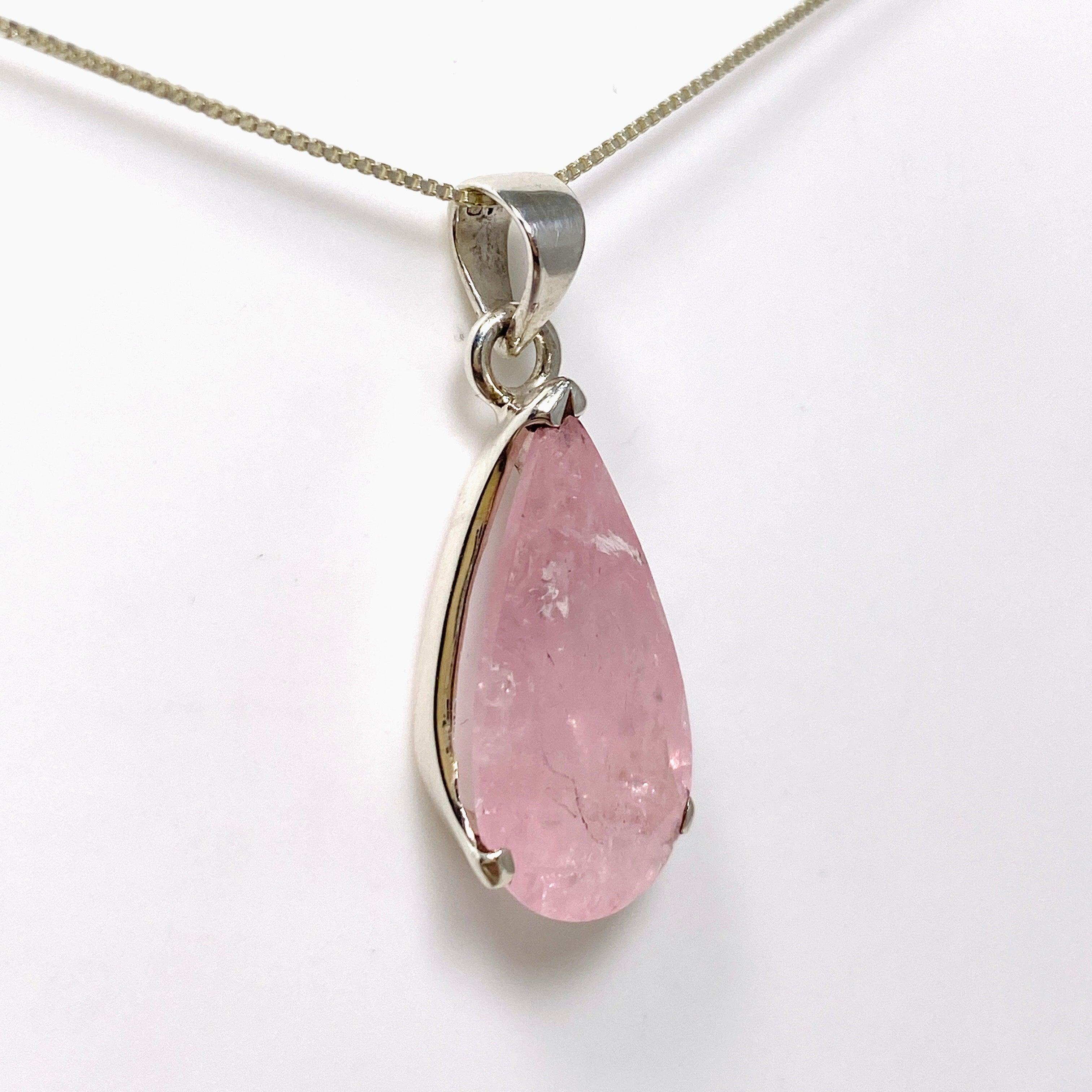 Morganite Faceted Teardrop Pendant Necklace PPGJ681 - Elegant Rose Quartz Jewelry for Women, Perfect for Weddings, Anniversaries & Valentine's Day Gifts