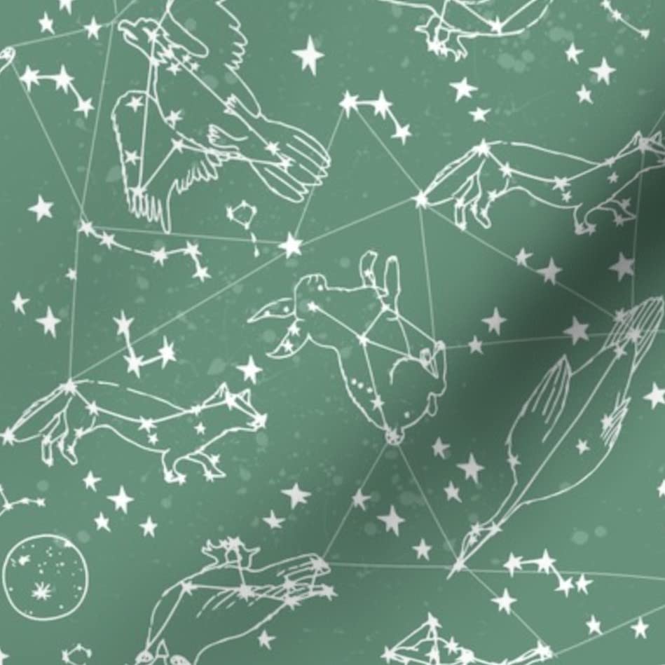 Night Sky Animals Constellation Print Velvet Fabric by The Yard - Upholstery, Home Decor & Apparel Material - Perfect for Nursery, Kids Room & DIY Projects