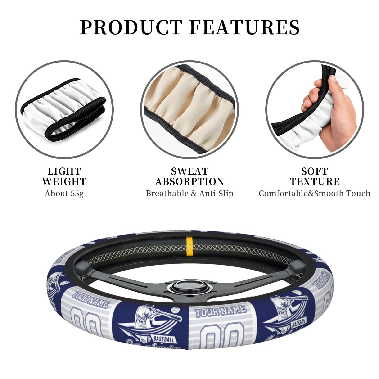 Custom Personalized Anti-Slip Steering Wheel Cover - LA Dodgers Themed with Name & Number - Universal Fit for Cars, SUVs & Trucks - Perfect Gift for Baseball Fans & Car Enthusiasts - Great for Game Day, Commuting & Road Trips