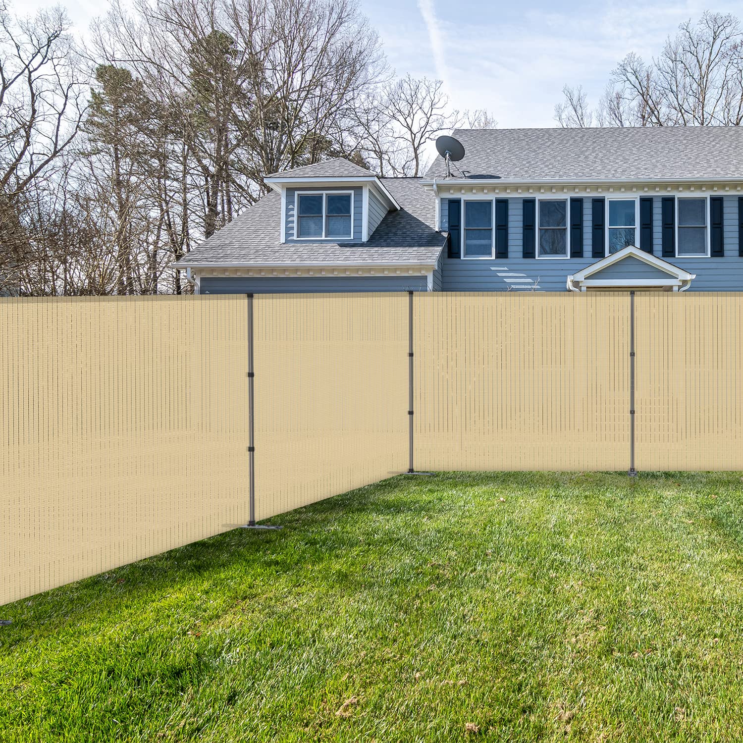 Coarbor 4'x10' Outdoor Removable Privacy Fence Panel - Beige Hollow Design for Pool Safety, Dog Yard, Chicken Coop & Vegetable Garden Protection | Durable Backyard Barrier with Spikes & Poles | Perfect for Patio, Deck and Property Borders