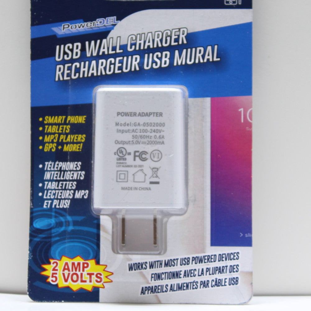 POWERDEL 2A USB Wall Charger Fast Charging Adapter - Dual Port Compact Travel Charger for iPhone, Samsung, Android Devices - Perfect for Home, Office & Travel Use