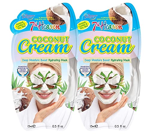 7th Heaven Coconut Cream Face Mask 15ml - Deep Hydrating Mask with Coconut Oil, Shea Butter & Cocoa Butter for Dry/Normal Skin | Pack of 2 | Spa Day Essential for Glowing Skin at Home