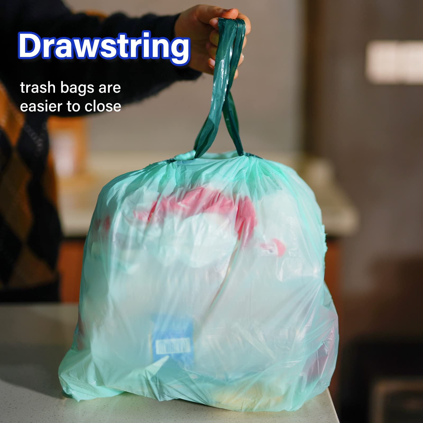 4 Gallon Compostable Trash Bags with Drawstring - 100% Biodegradable & ASTM D6400 BPI Certified - Eco-Friendly Small Trash Bags for Kitchen, Bathroom, Office - Perfect for Food Waste, Daily Cleaning & Sustainable Living