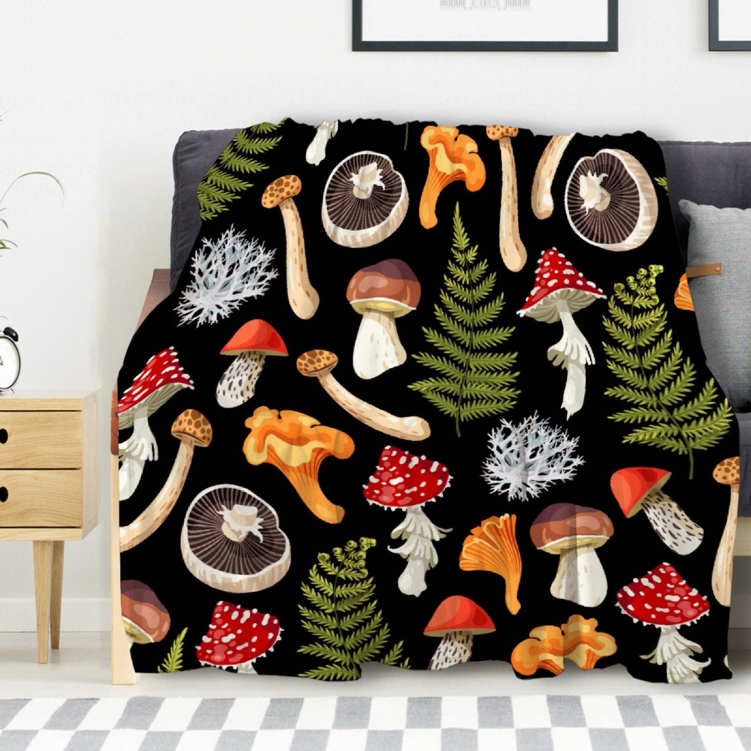 Avalokitesvara Edible Raw Mushrooms Flannel Blanket - Ultra Soft & Warm 120x90 Inch Fleece Throw for Bed, Couch, Sofa - Cozy Home Decor for Family, Living Room & Winter Nights