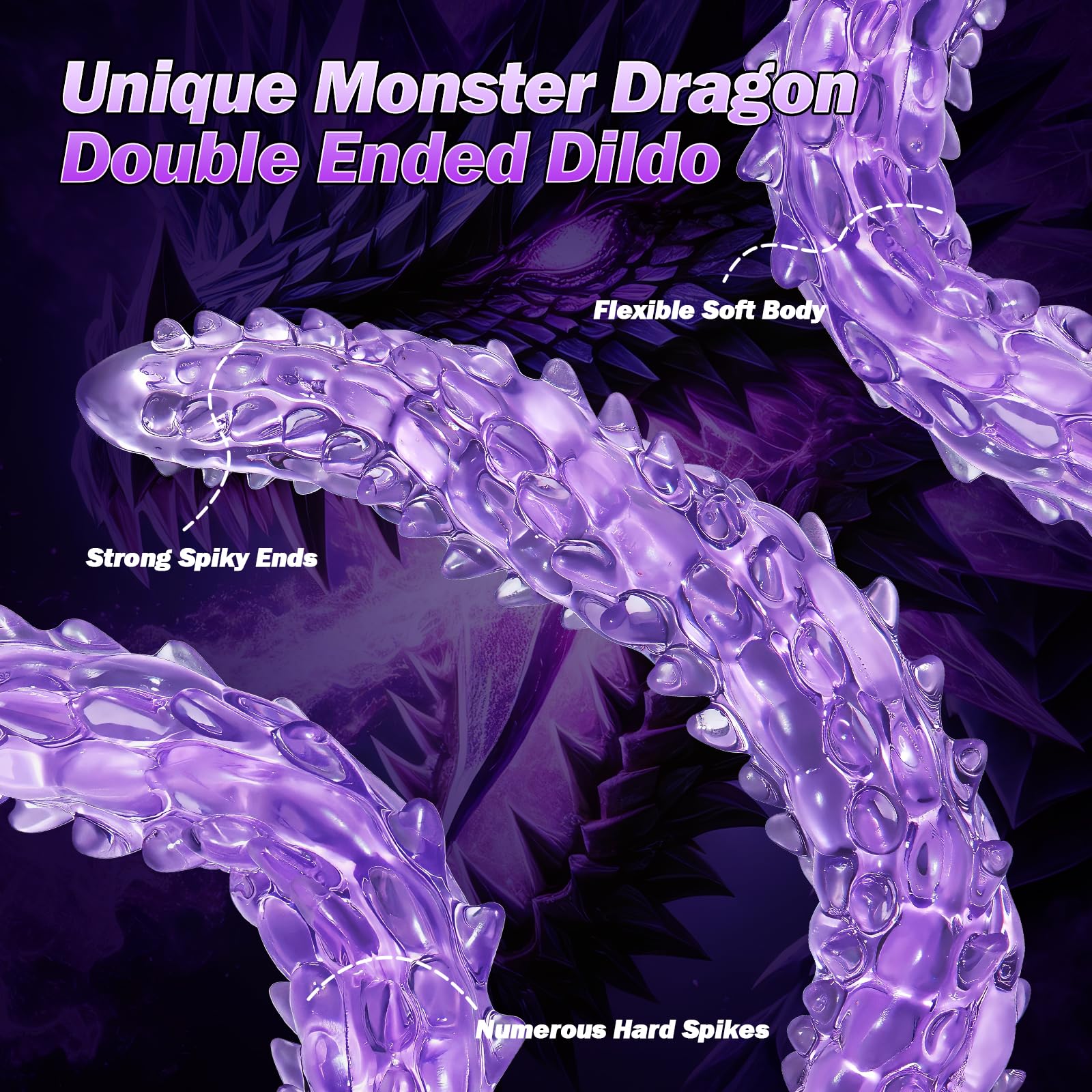 23.2 Inch Double Ended Dildo - Flexible Purple Anal Sex Toy for Couples, Lesbian & Gay Adults - Monster Size Dual Sided Dildo with Clitoral Stimulator - Perfect for Role Play, BDSM & Solo Play