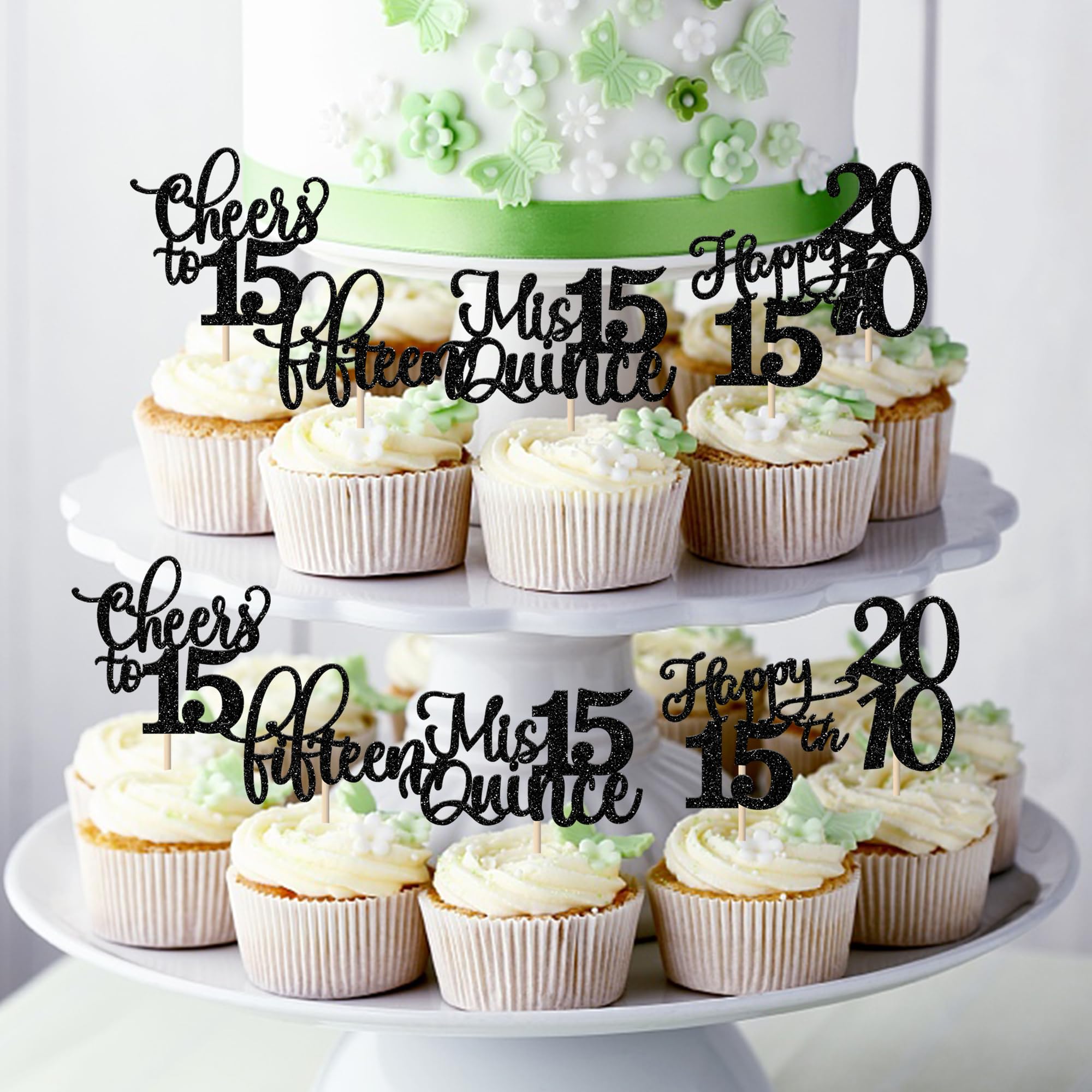 Rsstarxi 30 Pack Glitter 15th Birthday Cupcake Toppers - Happy 15th Cupcake Picks, Cheers to 15 Years, Mis Quince Decorations for 15th Birthday Party, Anniversary, Sweet 16 Celebration - Perfect for Quinceañera, Milestone Birthdays & Cake Decorating