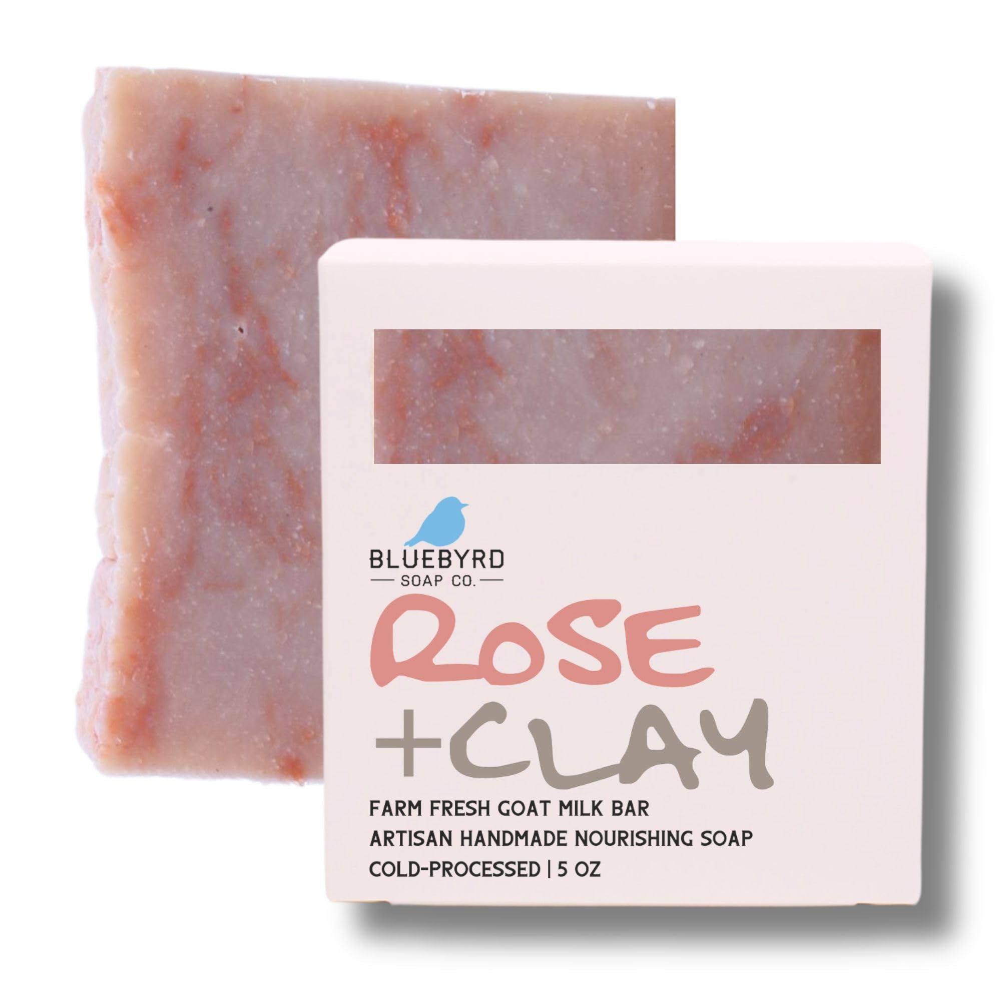 Bluebyrd Natural Rose Clay Goat's Milk Soap Bar - Organic Moisturizing Cleansing Bar with Farm Fresh Goat Milk for Smooth Skin | Handmade Rose Scented Soap for Face & Body Care | Perfect for Dry Skin, Sensitive Skin & Daily Skincare Routine