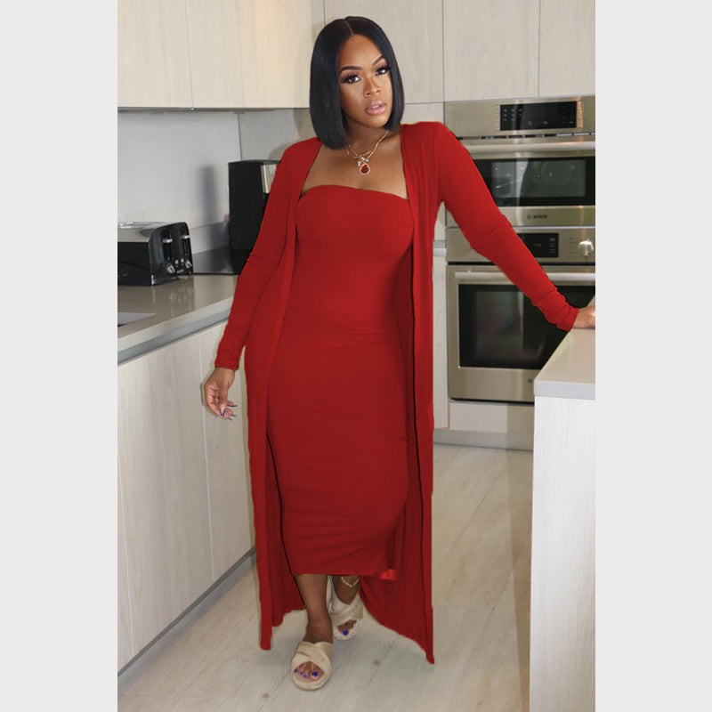 Sexy Strapless Skirt Coat Two-Piece Set - Women's Fashion Outfit for Party, Date Night & Special Occasions