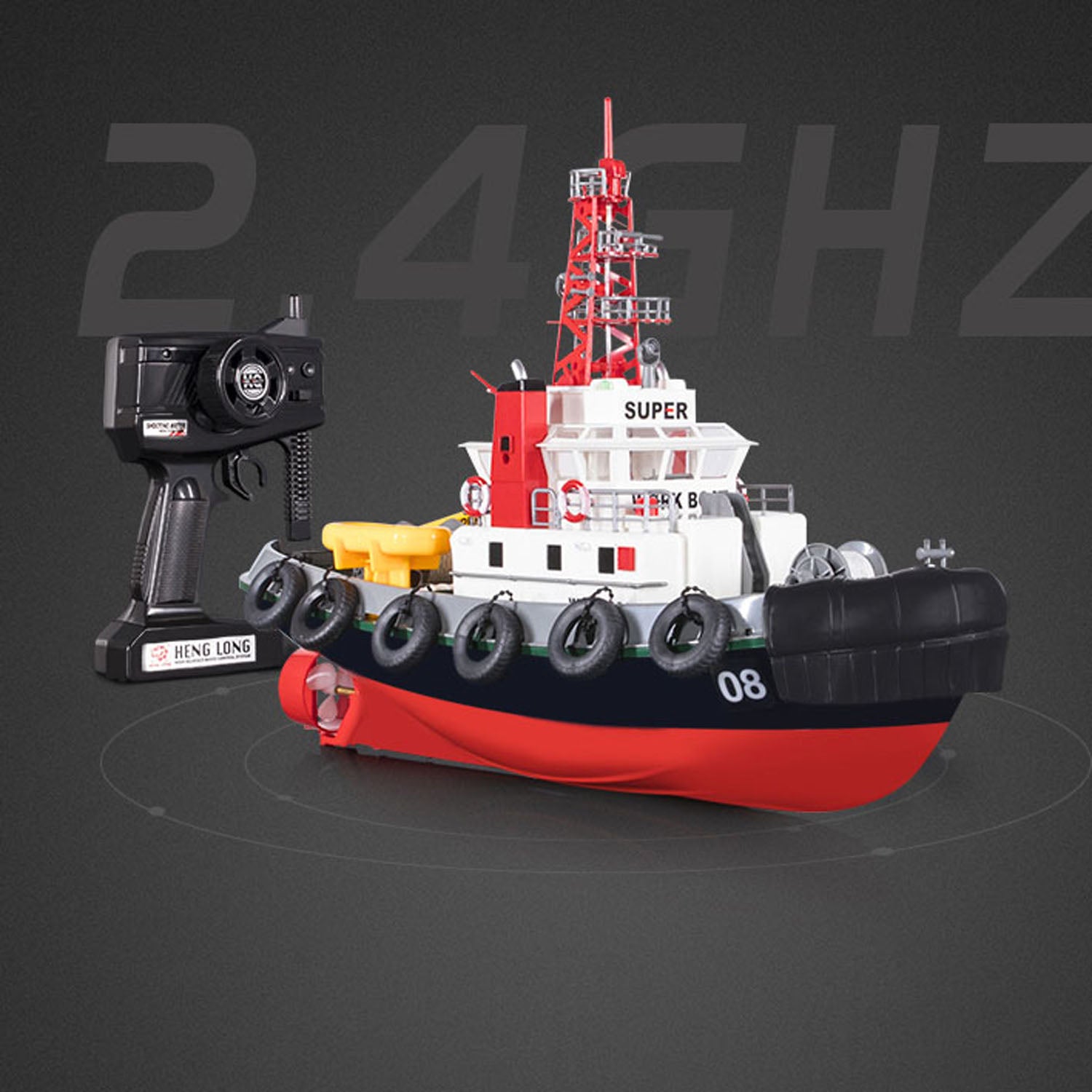 Heng Long 2.4G RC Fire Fighting Boat with Water Spray - Remote Control DIY Hobby Model Ship (60x23x45cm) - ESC Motor & Servo Included for Pool, Lake & Outdoor Water Play