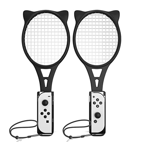 Premium Tennis Racket Controller for Nintendo Switch Sports & Mario Tennis Aces - Compatible with Switch OLED Joy-Cons (2-Pack, Black) - Perfect for Multiplayer Gaming & Fitness Fun