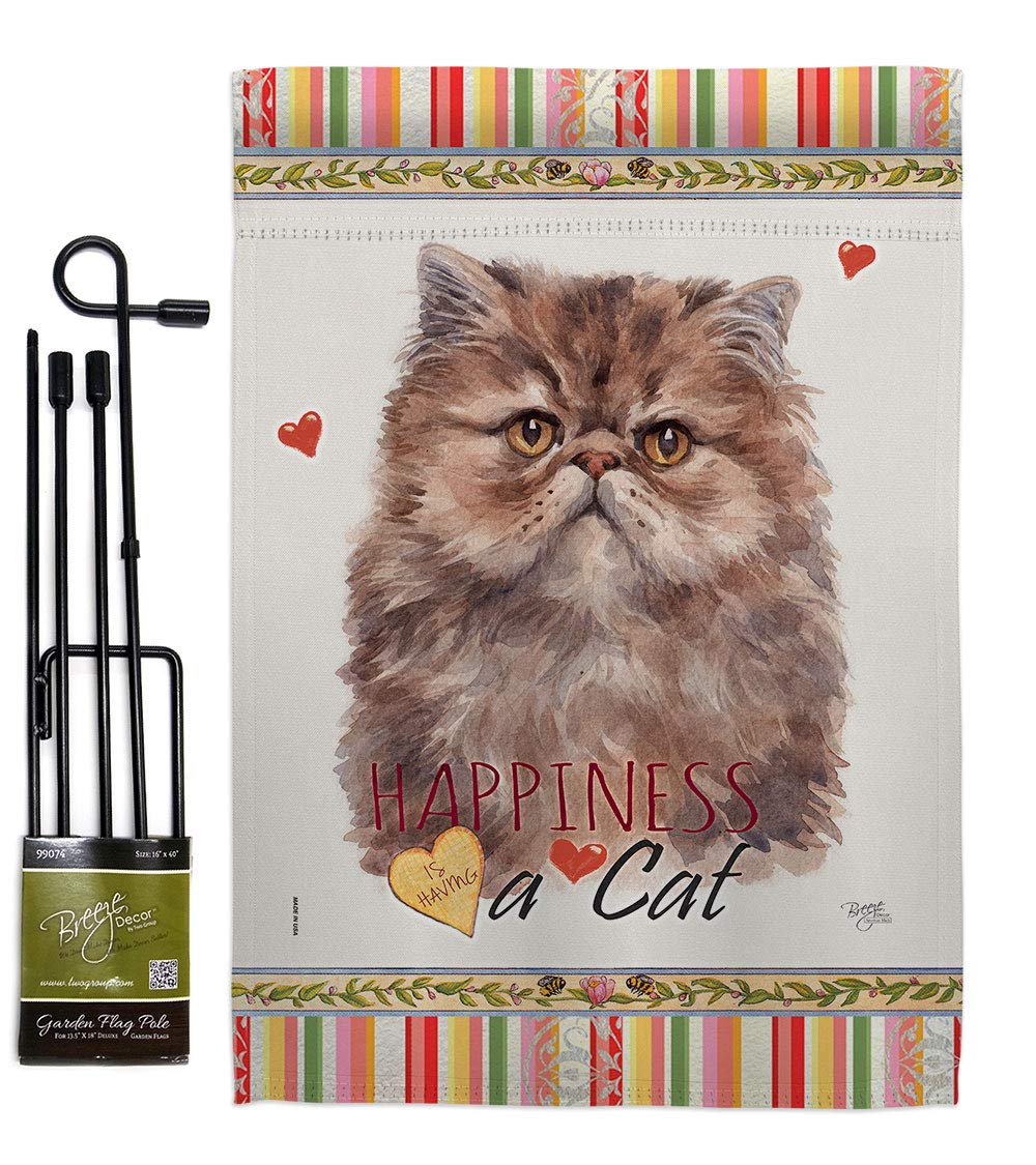 Persian Cat Garden Flag Set with Stand - Double-Sided Yard Decor for Pet Lovers