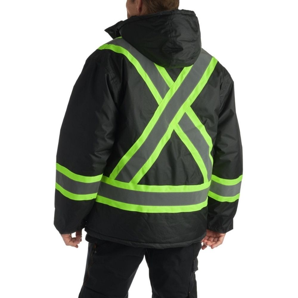 High Visibility Lined Winter Safety Parka Jacket - Black | Reflective Workwear for Cold Weather & Outdoor Construction