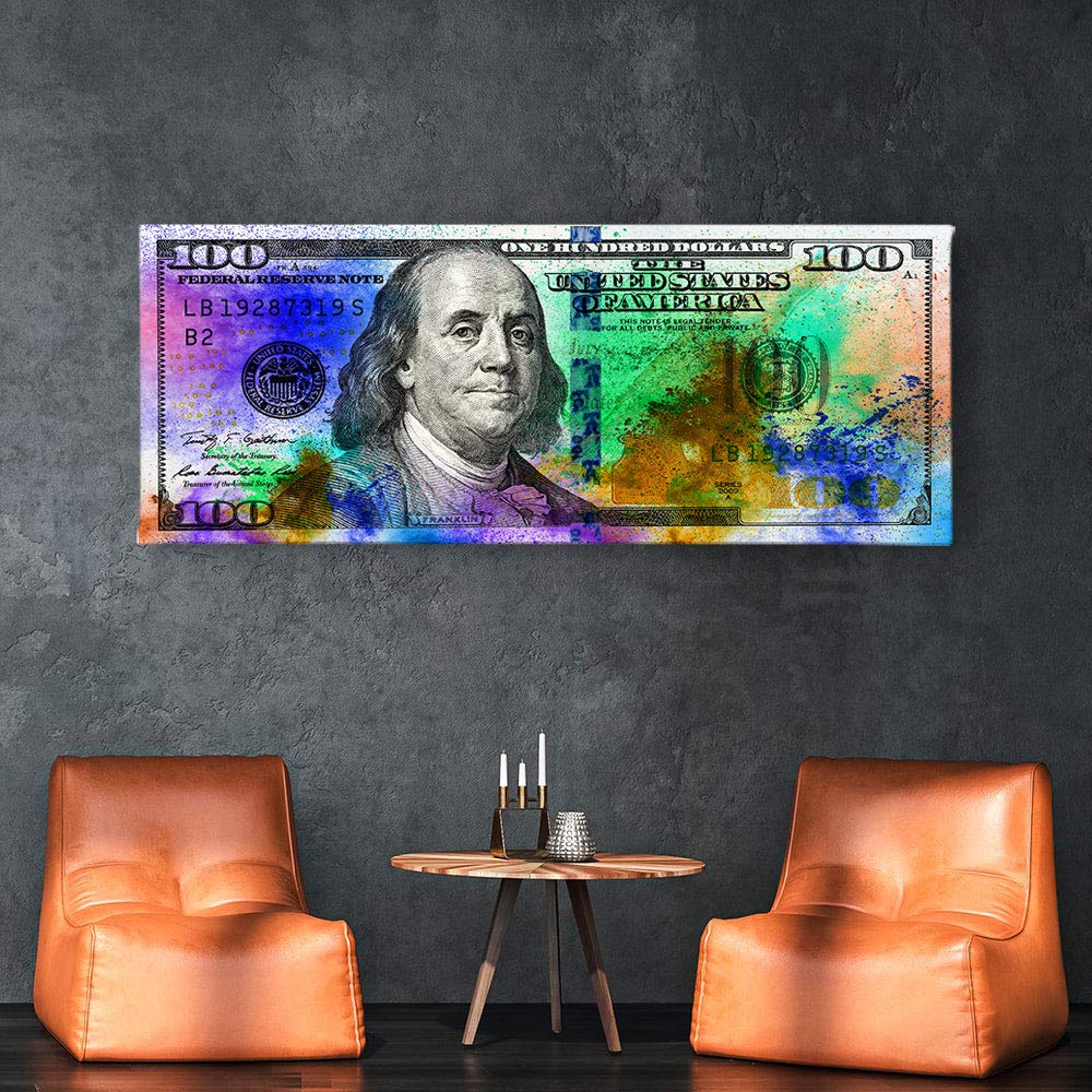 Awesometik 100 Dollar Bill Money Press Design Canvas Wall Art - Premium Ready-to-Hang Home Decor Made in USA (Almighty) - Perfect for Living Room, Office & Man Cave Decorations