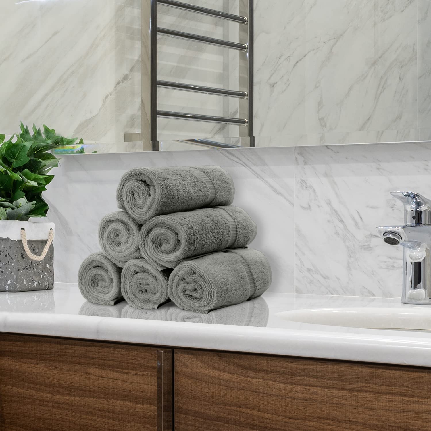 Personalized Monogrammed Hand Towel Set of 2 - 16x30 Inches Silver Embroidered 100% Turkish Cotton - Extra Absorbent Soft Terry Bath & Kitchen Towels - Perfect for Bathroom, Kitchen, Spa & Housewarming Gifts