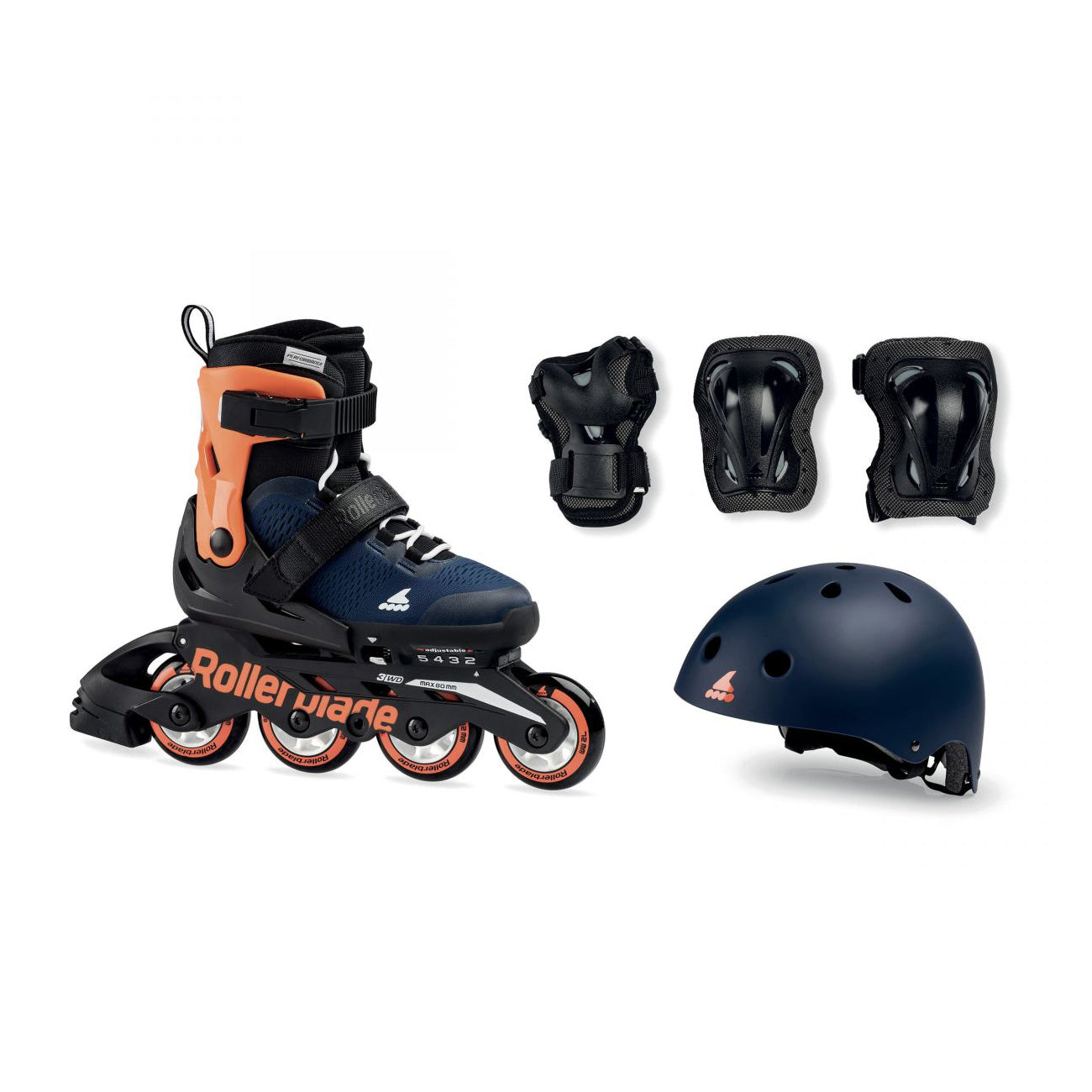 Rollerblade Microblade Cube Inline Skates - Midnight Blue & Warm Orange | Adjustable for Kids & Adults | Perfect for Outdoor Fitness, Roller Skating Rinks & Family Fun