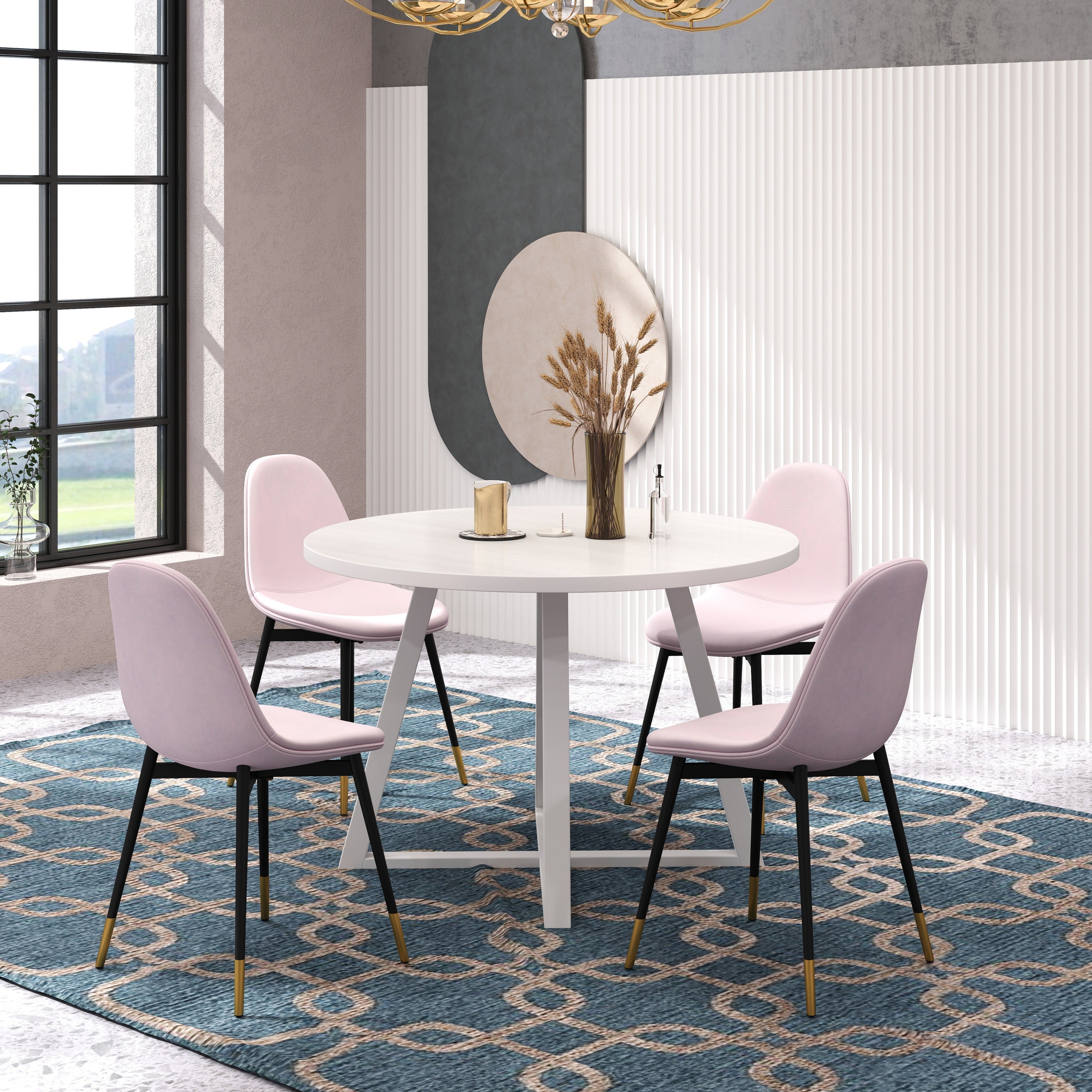 Roundhill Furniture Evatt 5-Piece Round Wood Dining Table Set with 4 Chairs - Perfect for Small Spaces, Kitchen Nooks & Outdoor Patio Dining