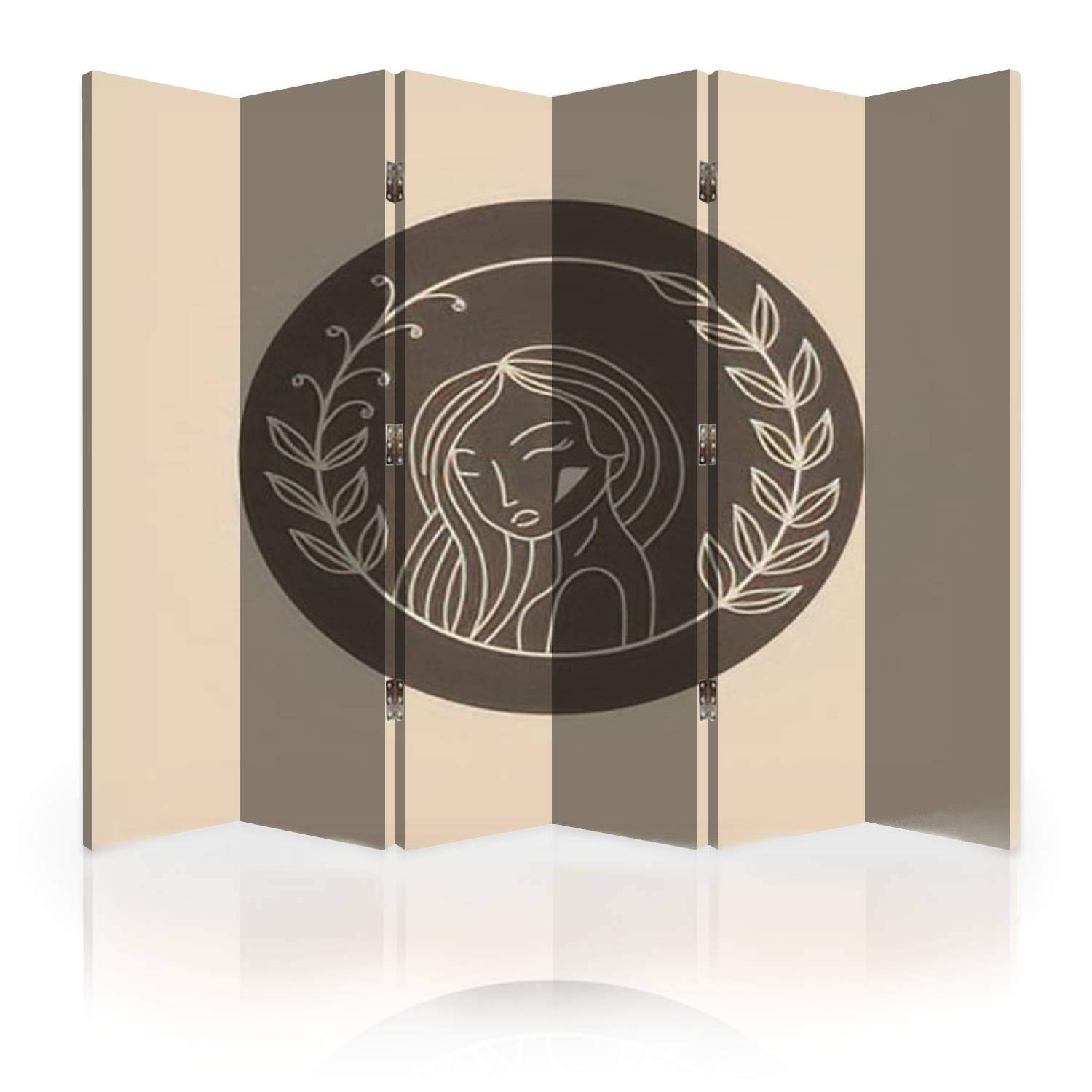 Contemporary Hand-Painted Canvas Room Divider - 6-Panel Folding Privacy Screen with Linear Woman Portrait for Beauty Salon, Bedroom & Office Partition | Elegant Space Separator for Home & Commercial Use