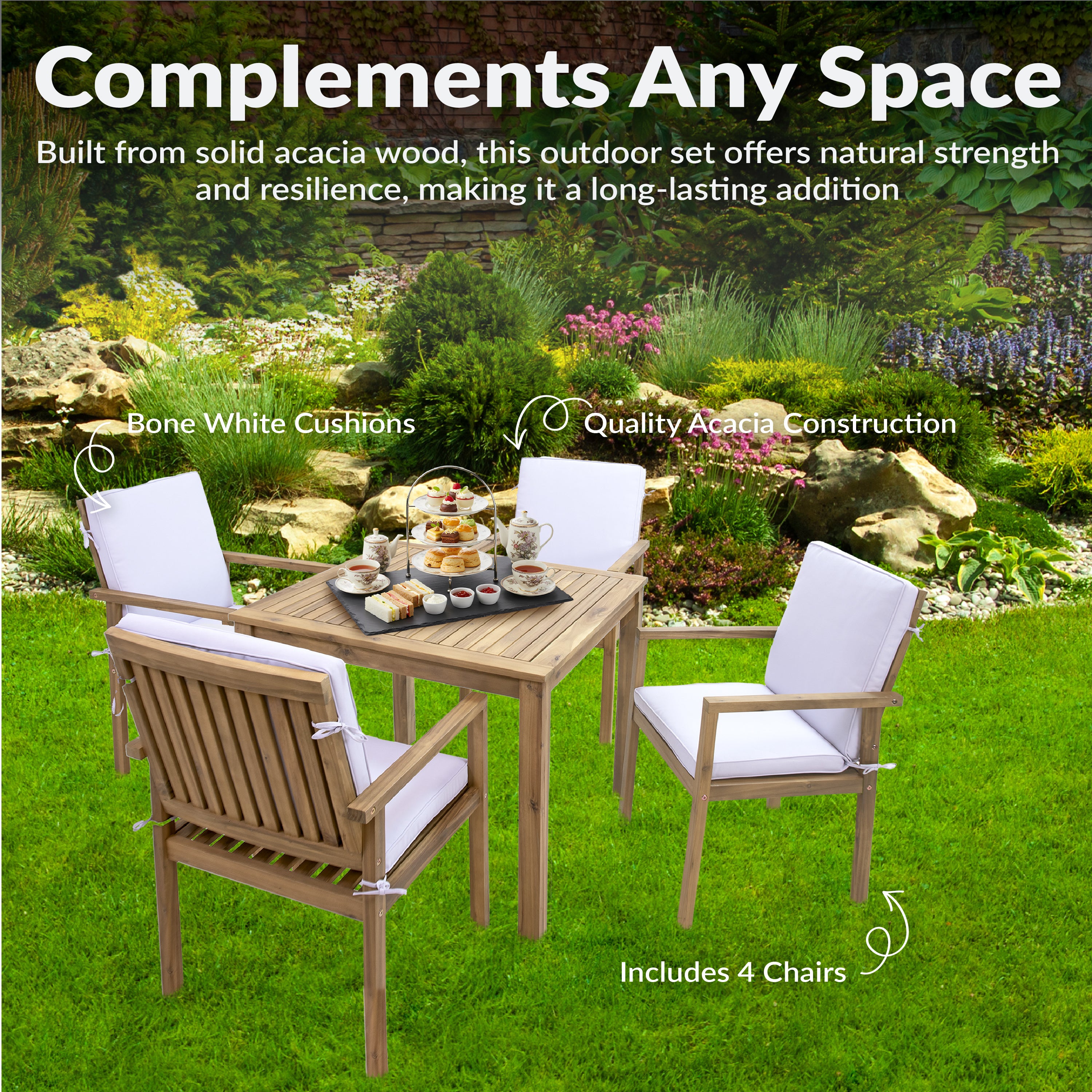 Sunnydaze Rodanthe 5-Piece Outdoor Dining Set with Weather-Resistant Chairs & Cushions - Perfect for Patio, Garden, Backyard & Poolside Entertaining