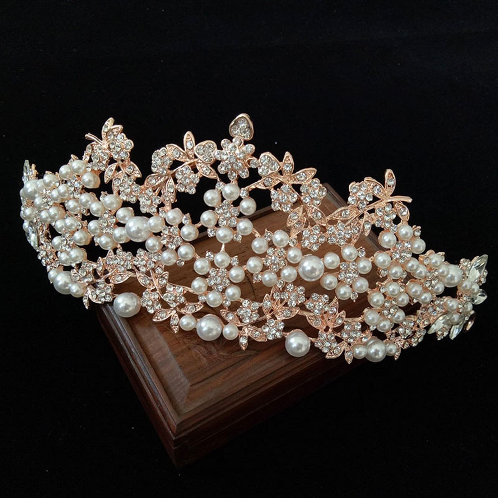 Bridal Pearl Tiara Crown - Silver Rhinestone Headpiece for Wedding