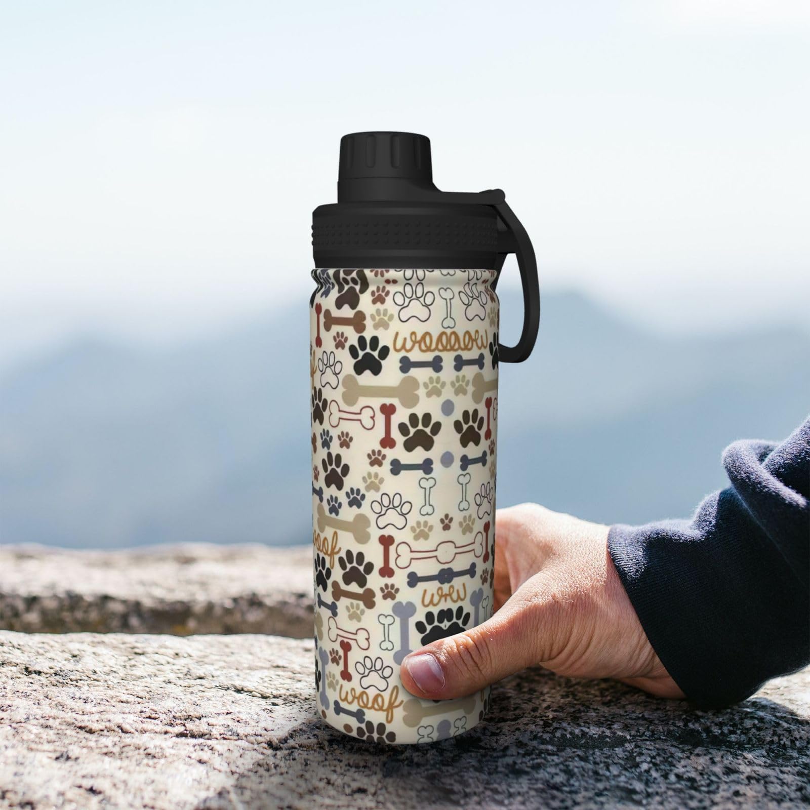 HJLUUFT Stainless Steel 304 Double-Layer Insulated Dog Paw Water Bottle - 510ml Leak-Proof Thermos for Outdoor Sports, Hiking, Camping & Travel with Pets