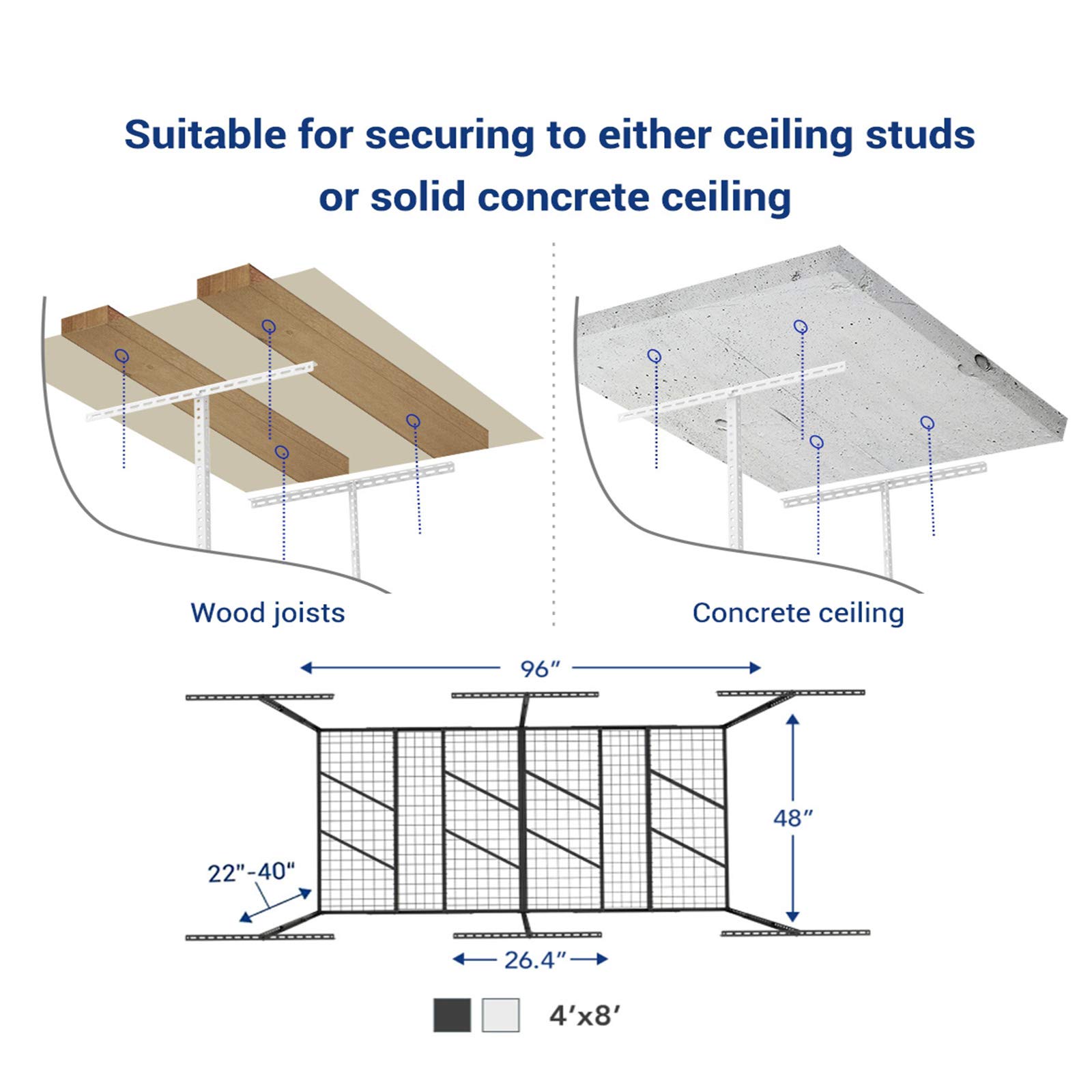FLEXIMOUNTS Pro 4x8 Overhead Garage Storage Rack - Heavy Duty Adjustable Metal Ceiling Storage System, 800lbs Capacity, White - Perfect for Garage Organization, Seasonal Decor & Sports Equipment Storage