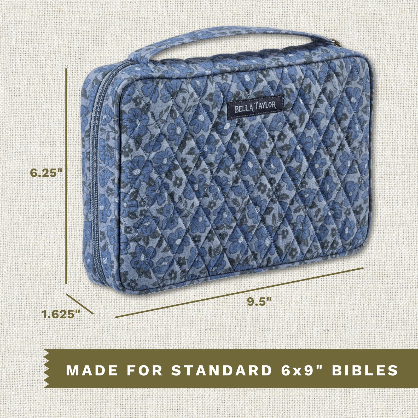 Bella Taylor Small Bible Cover for Women - Quilted Cotton Bible Case for 6 x 9 inch Books - Navy Floral Design - Perfect for Church, Travel & Daily Devotion