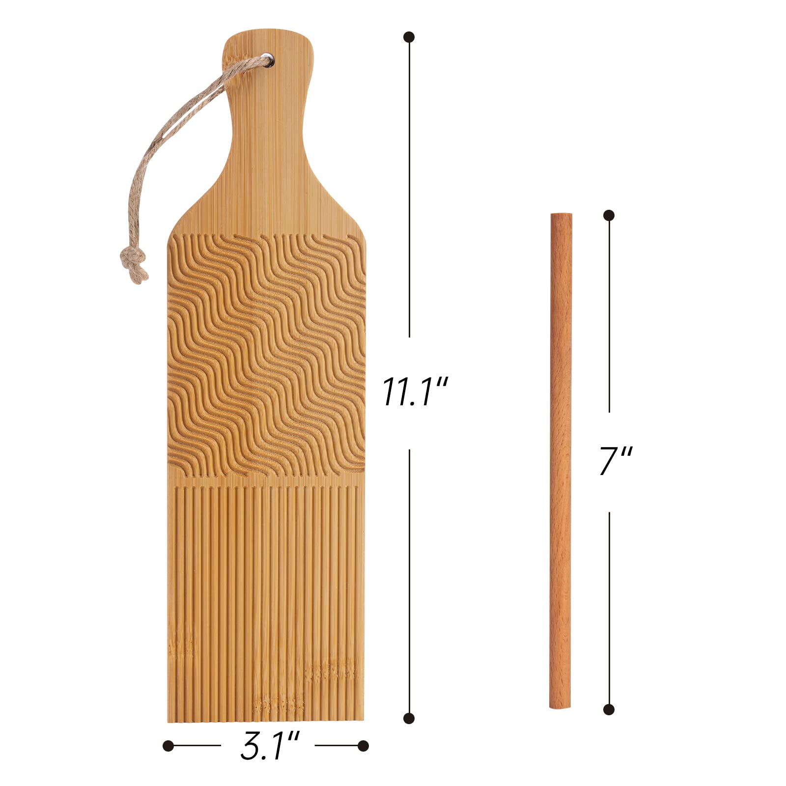 Handcrafted Bamboo Gnocchi Board & Pasta Maker with Garganelli Stick - Natural Wood Kitchen Tool for Homemade Cavatelli, Gnocchi Ridges & Pasta Rolling - Perfect for Italian Cooking, Pasta Making & Gift for Foodies