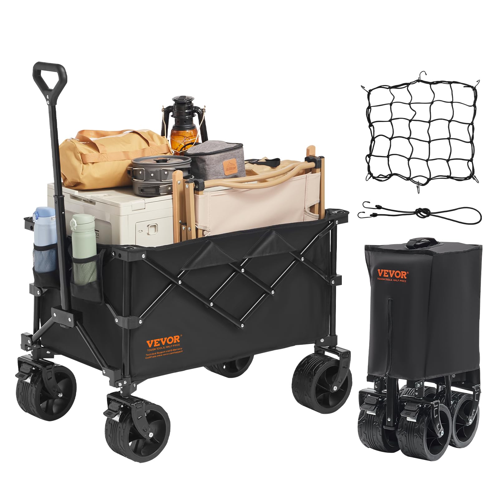 VEVOR 220L/350lbs Heavy Duty Collapsible Folding Wagon Cart with Large All-Terrain Wheels - Portable Utility Wagon for Beach, Camping, Groceries, Picnics & Outdoor Adventures
