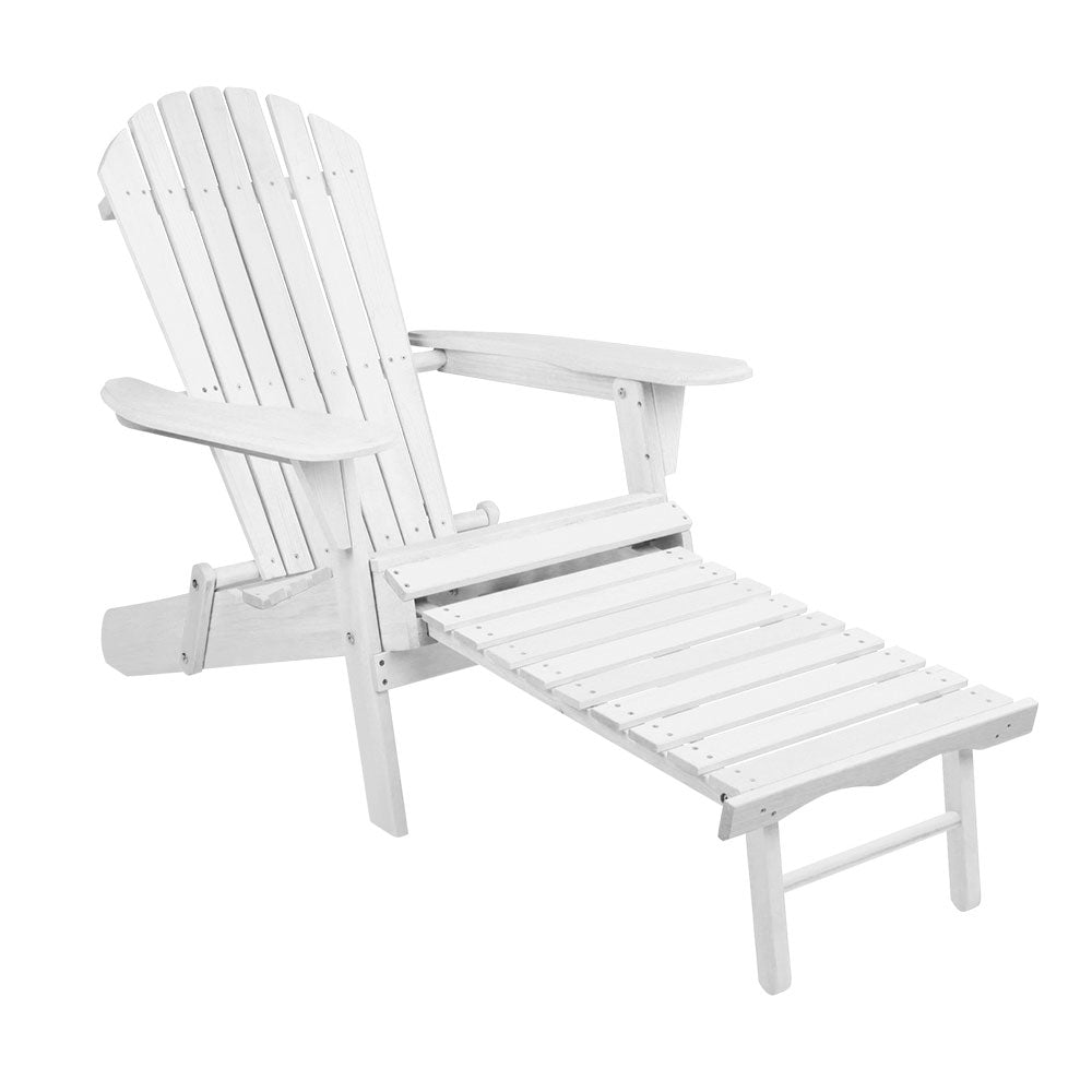 Premium Adirondack Outdoor Chairs - Solid Wood Foldable Sun Lounger for Patio, Garden, Poolside & Backyard - Comfortable White Weather-Resistant Patio Furniture for Relaxing & Sunbathing