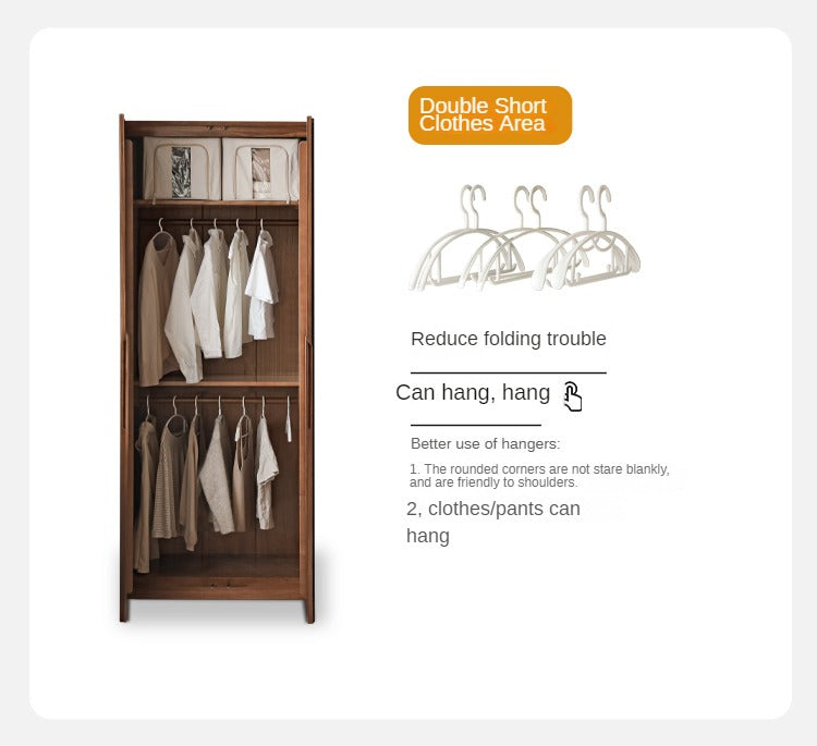 Premium Black Walnut Solid Wood Wardrobe - Double Door Closet with Mirror | Spacious Storage for Bedroom, Walk-in Closet & Guest Room Organization