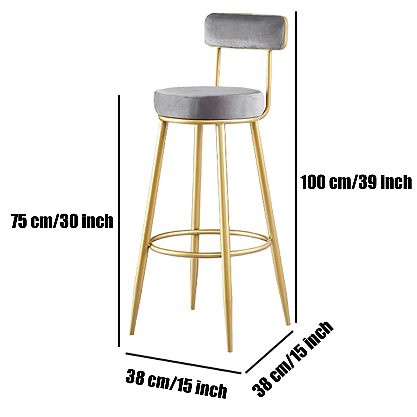URYYRIT 2-Piece Round Home Bar Stool Set with Velvet Soft Cushion - Comfortable Backrest High Bar Chairs for Kitchen Counter, Dining Room & Outdoor Use - Perfect for Entertaining, Breakfast Nook or Patio Decor