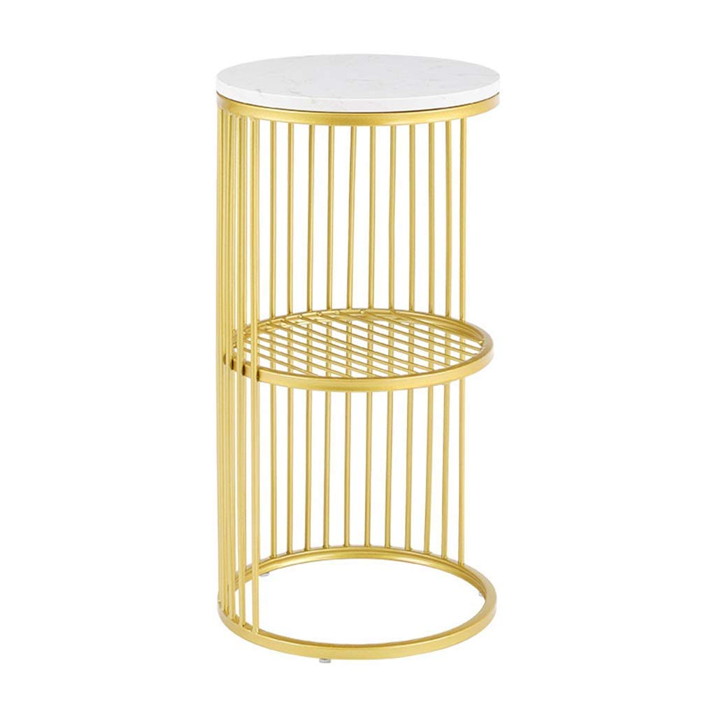2-Tier Round Side Table with Marble Texture Finish - End Table, Coffee Table with Grid Rack & Non-Slip Mat - Perfect for Living Room, Bedroom, Office, Small Spaces (12x12x24 Inches) - Ideal for Sofa, Couch & Bedside Use