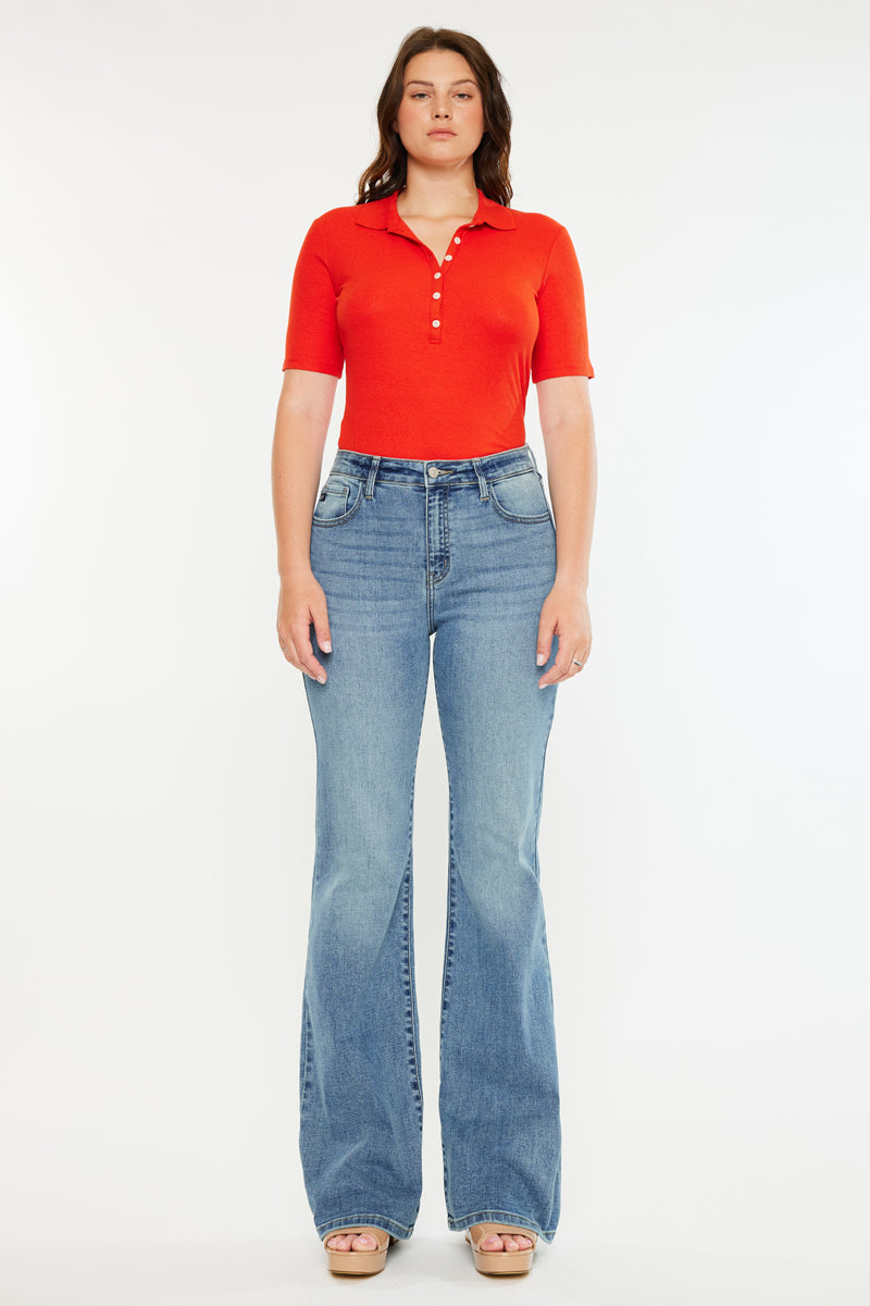 Dulce High Rise Wide Flare Jeans for Women - Curvy Fit Stretch Denim Pants, Comfortable & Flattering Bootcut Jeans for Casual Wear and Night Out
