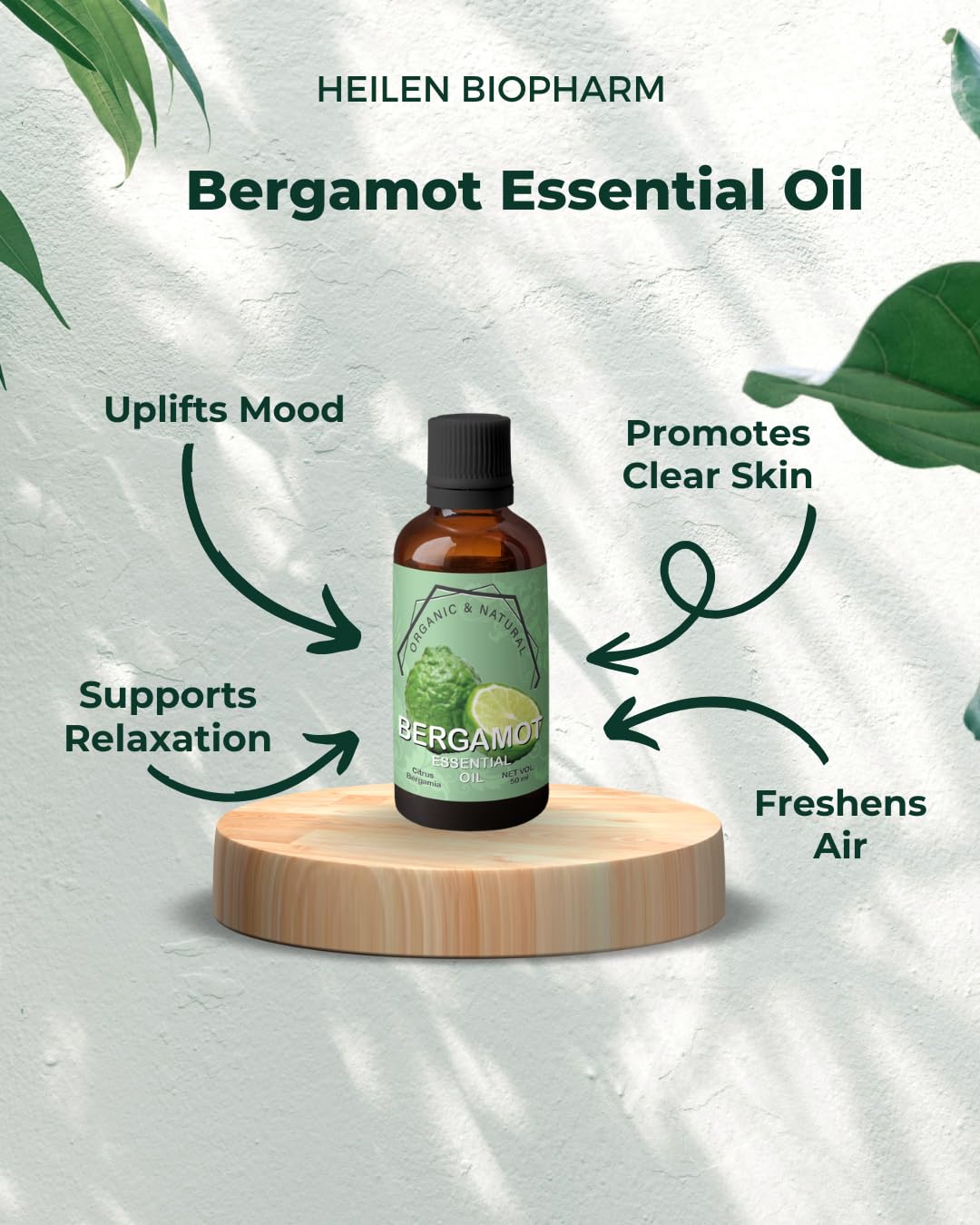 Pure Bergamot Essential Oil for Skin Care - 50ml Natural Aromatherapy Oil for Glowing Complexion & Stress Relief | Perfect for Massage, Diffuser & DIY Skincare
