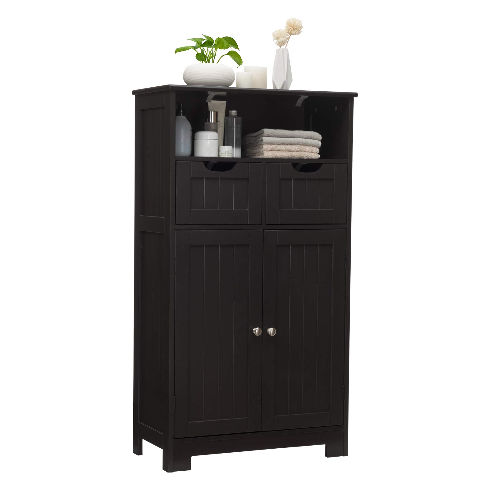 GLACER Multifunctional Floor Cabinet with Removable Drawers & Adjustable Shelf - 24 x 12 x 43 Inches Bathroom Storage Organizer for Living Room, Kitchen, Entryway - Space-Saving Brown Wood Cabinet (Perfect for Small Spaces & Home Organization)