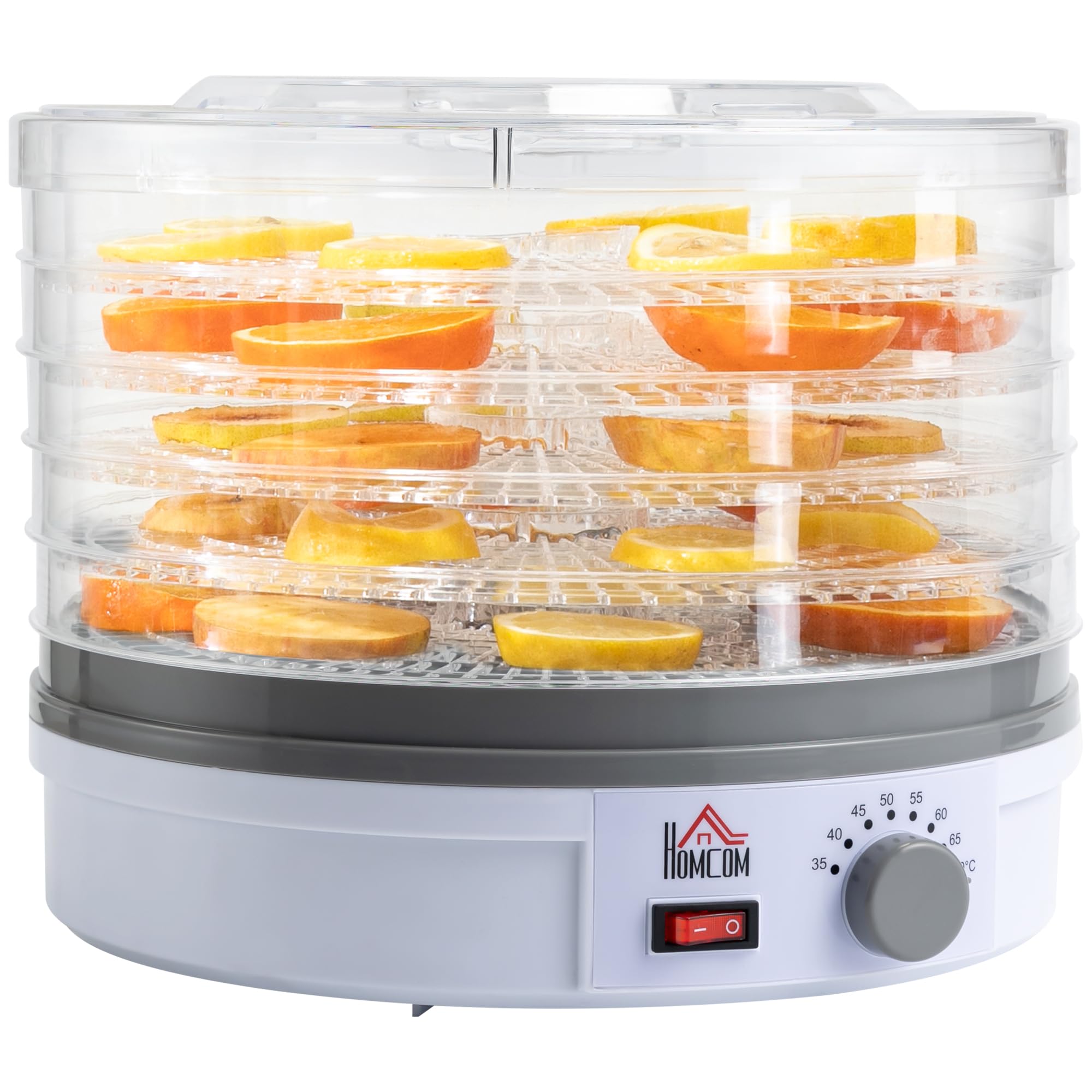 HOMCOM 5-Tier Food Dehydrator Machine - 245W Adjustable Temperature Control for Drying Fruits, Vegetables, Meat, Jerky & Pet Treats - White | Perfect for Home Kitchen, Camping & Healthy Snack Preparation