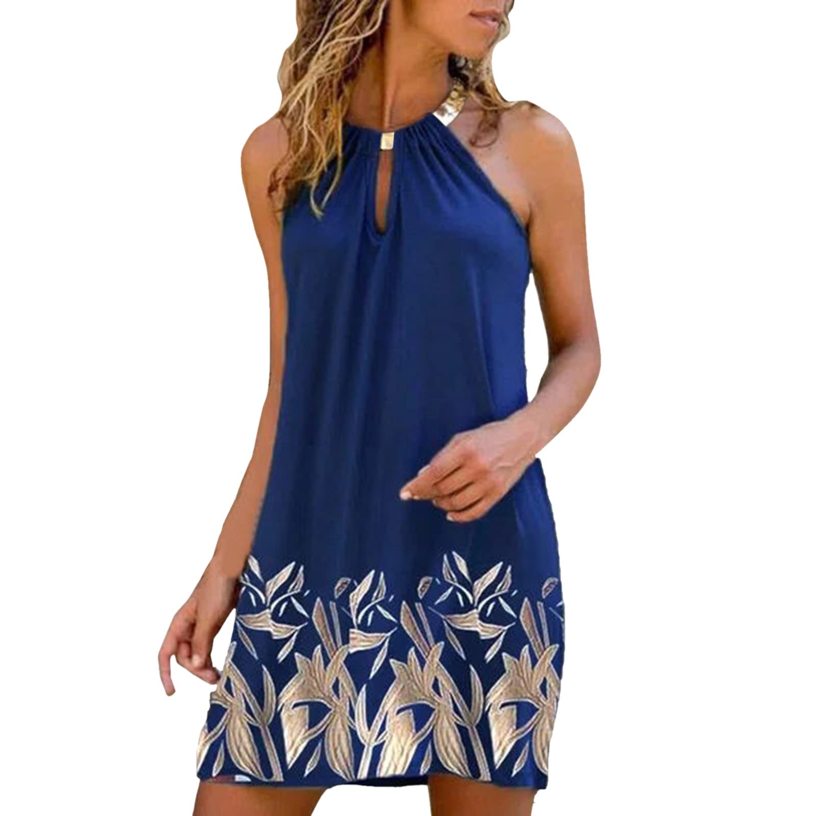 Xiloccer Women's Halter Neck High Slit T-Shirt Dress - Summer Casual Prom & Evening Party Dress for Dancing, Date Night, Club Wear and Special Occasions
