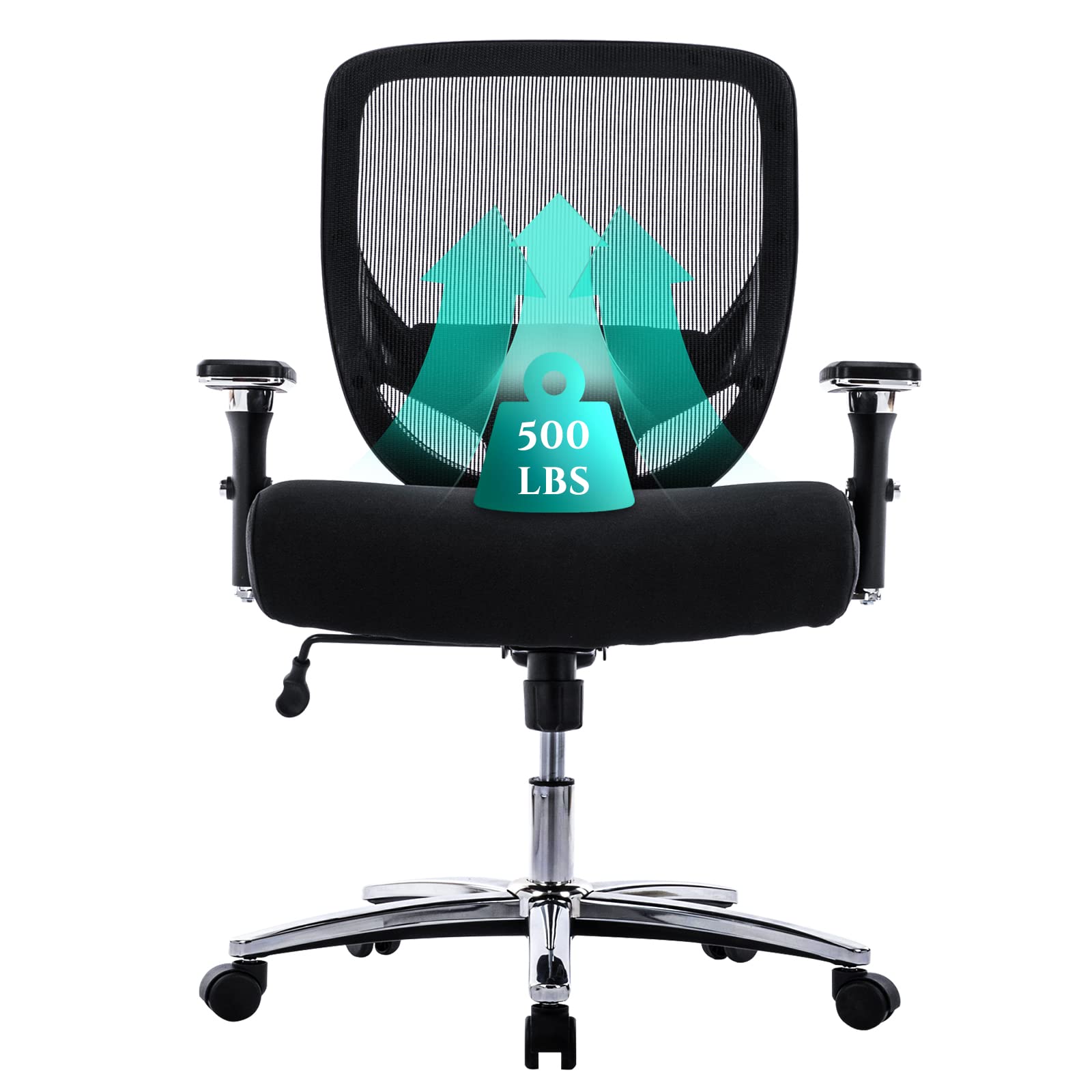 Big and Tall Office Chair 500lbs - Heavy Duty Ergonomic Mesh Computer Desk Chair with Wide Seat, 4D Flip-Up Armrests & Adjustable Lumbar Support - Perfect for Executive Offices, Gaming Setups & Home Workspaces (Black)