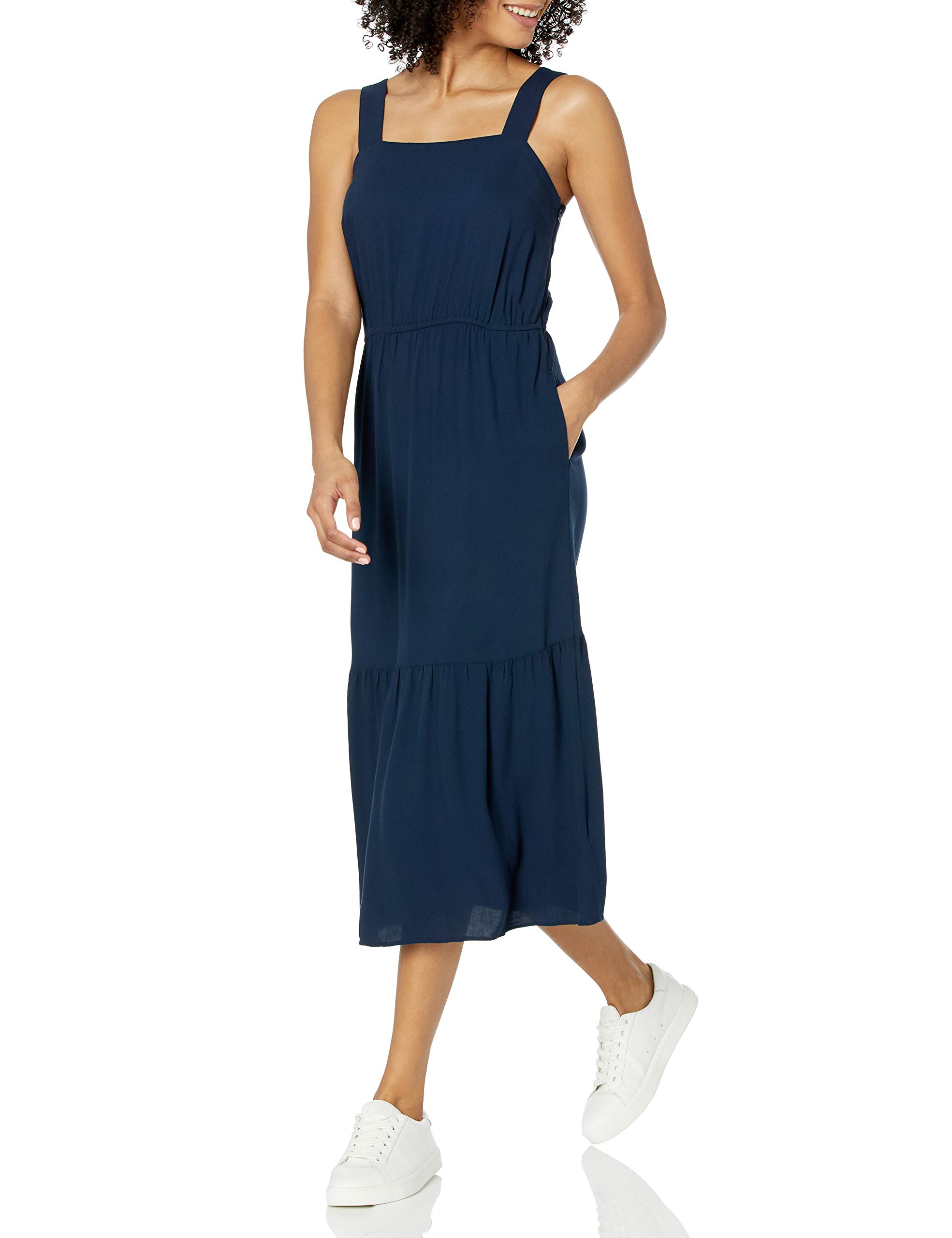 Amazon Essentials Women's Fluid Twill Tiered Midi Summer Dress - Flowy Casual Sundress for Beach, Vacation & Everyday Wear